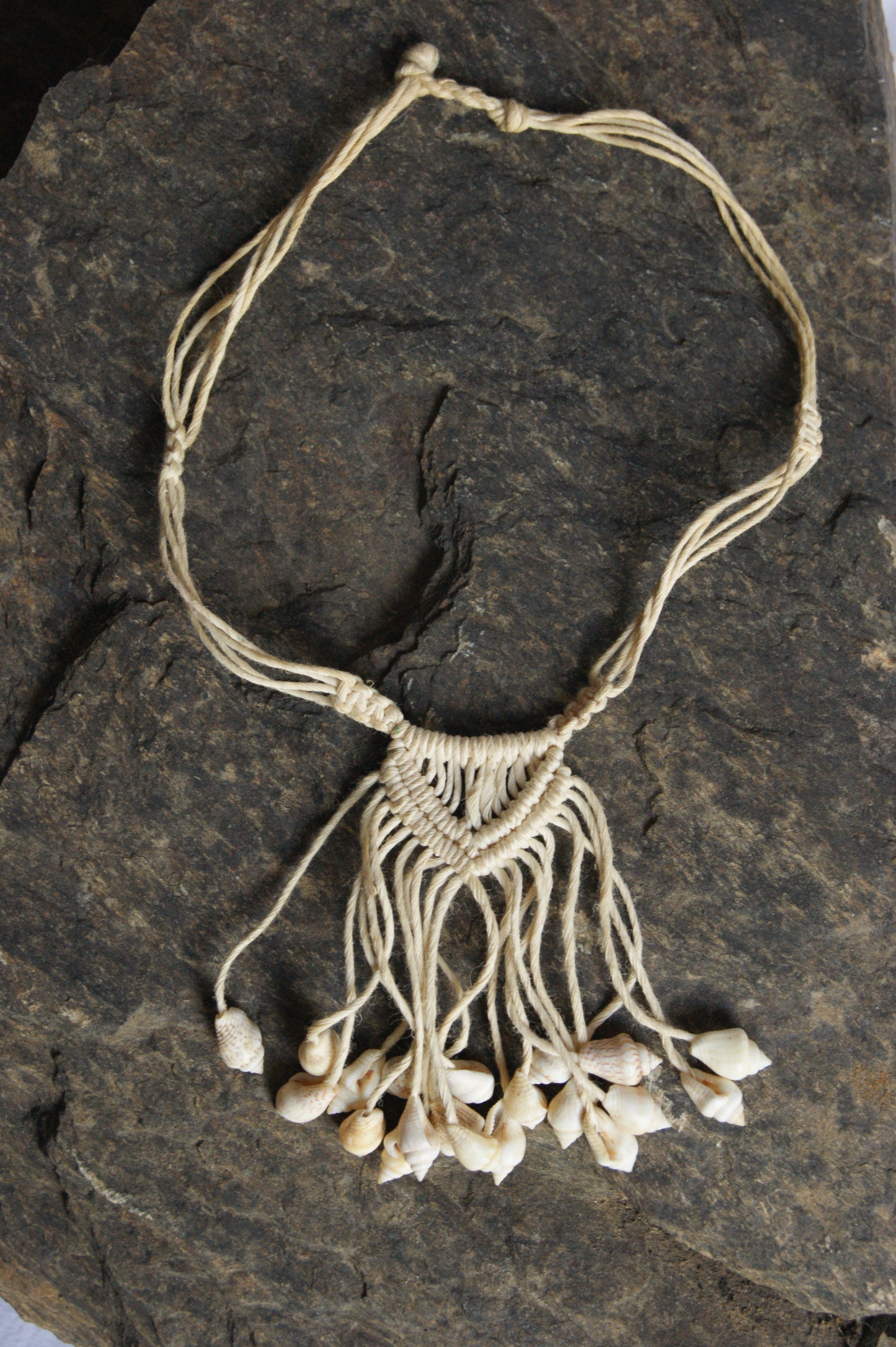 1980s Handcrafted Shell & Macramé Tassel Necklace