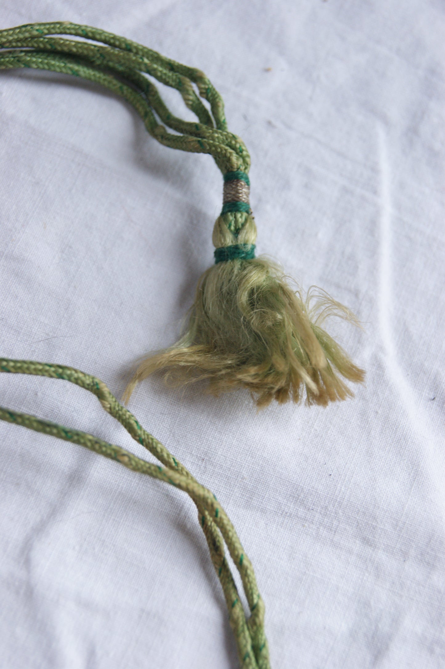 Antique Indian Golden Wire & Green Glass Ceremonial Necklace