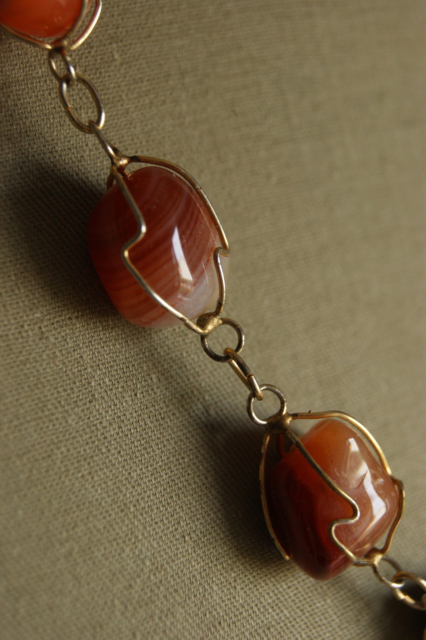 1980s Handcrafted Carnelian & Brass Wire-Wrapped Necklace