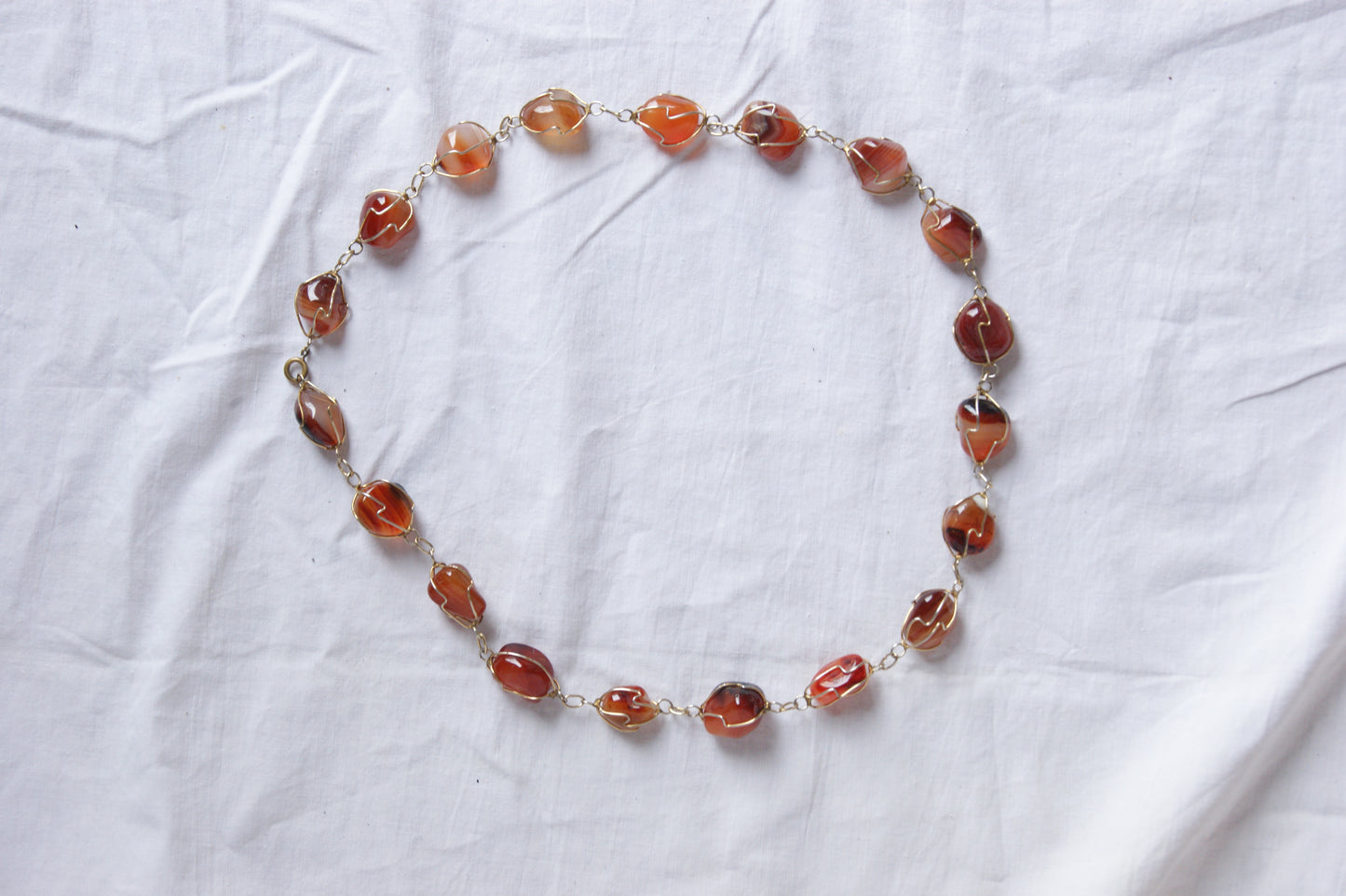 1980s Handcrafted Carnelian & Brass Wire-Wrapped Necklace