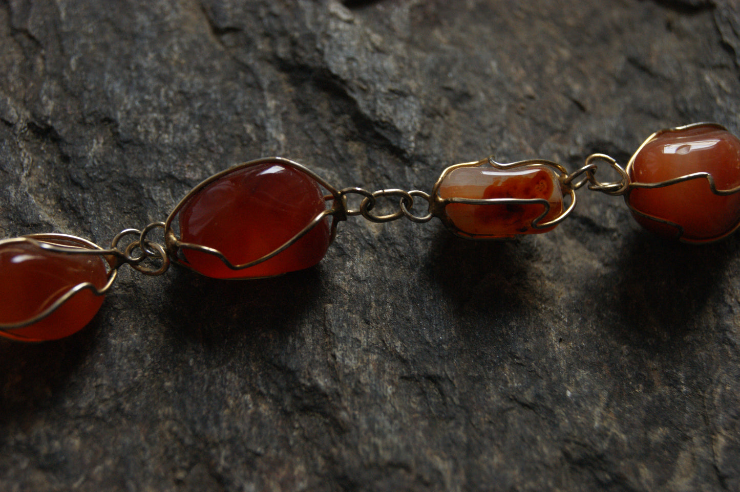 1980s Handcrafted Carnelian & Brass Wire-Wrapped Necklace