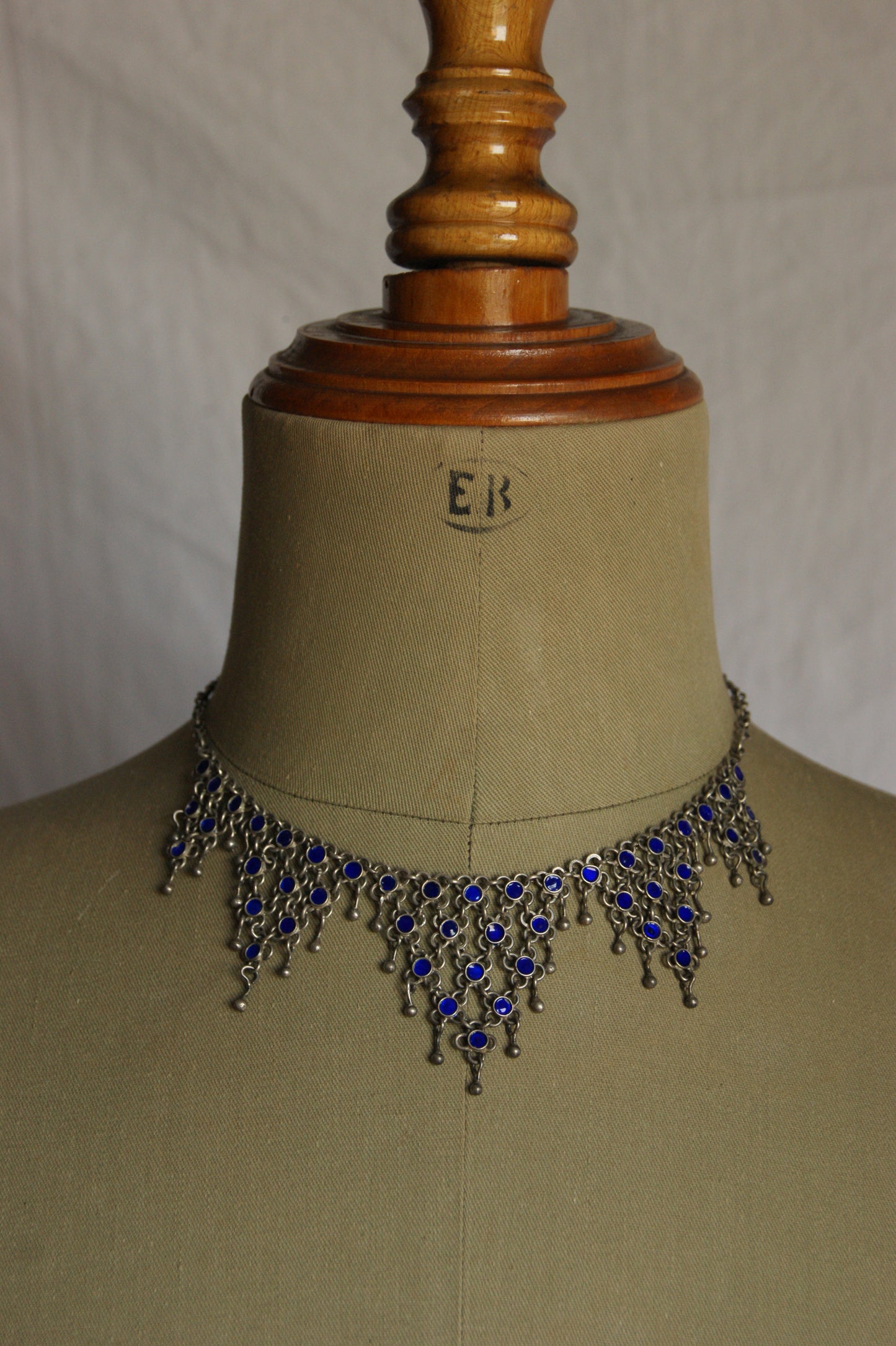 Antique Berber Silver & Blue Enamel Handcrafted Necklace