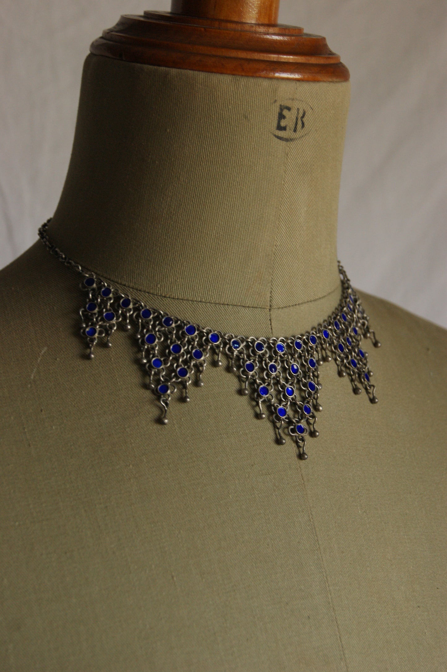 Antique Berber Silver & Blue Enamel Handcrafted Necklace
