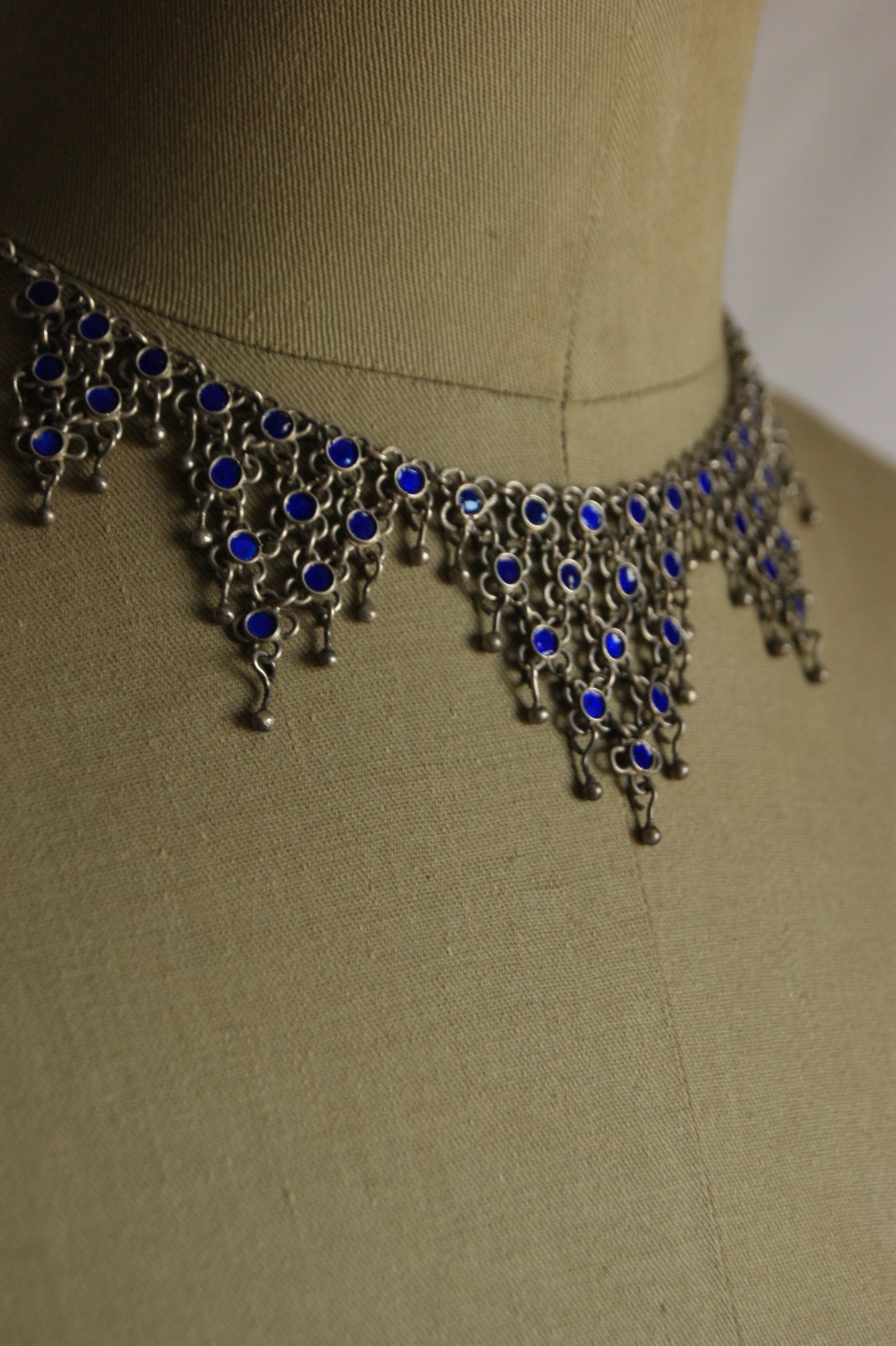 Antique Berber Silver & Blue Enamel Handcrafted Necklace