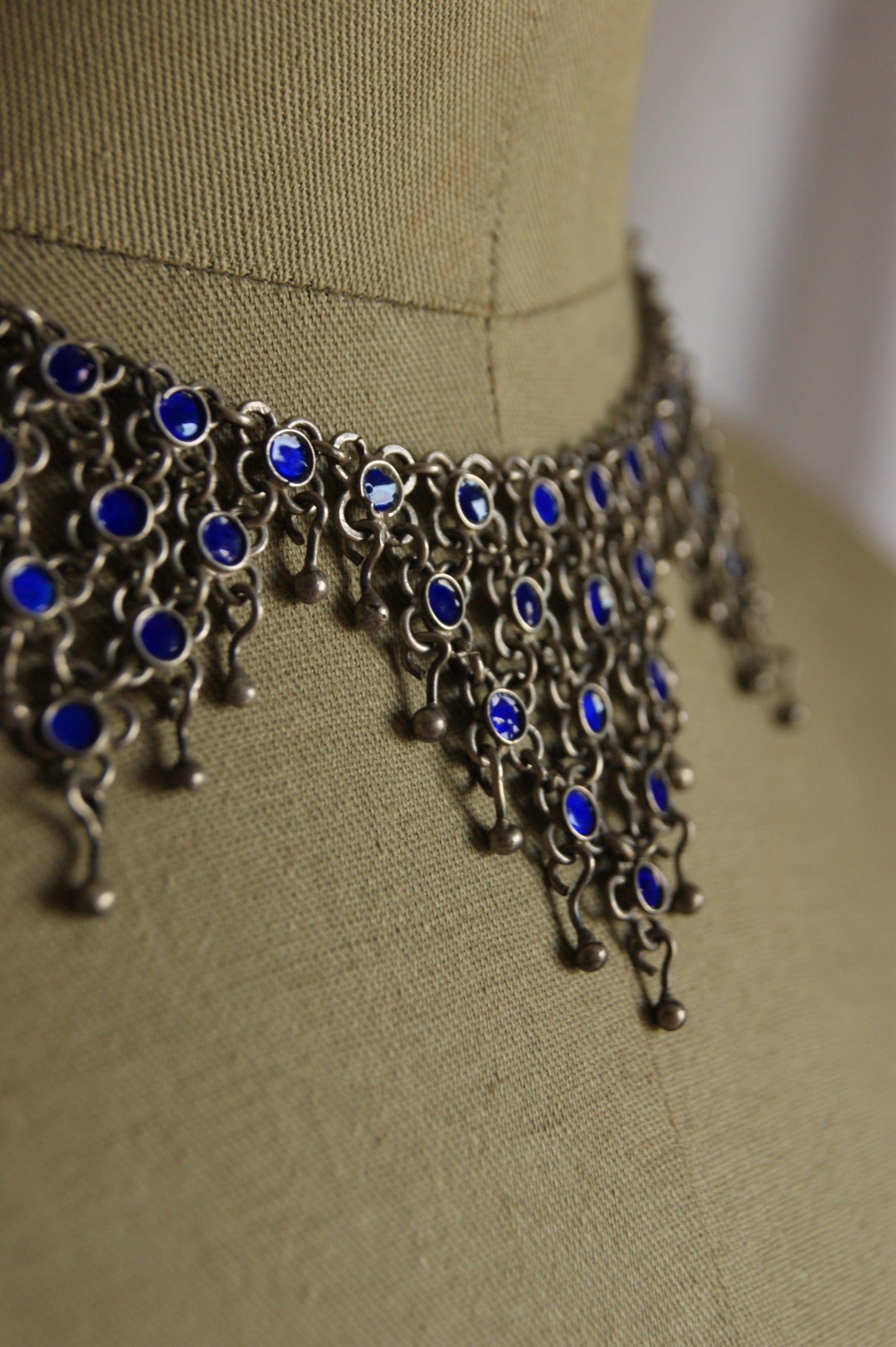 Antique Berber Silver & Blue Enamel Handcrafted Necklace