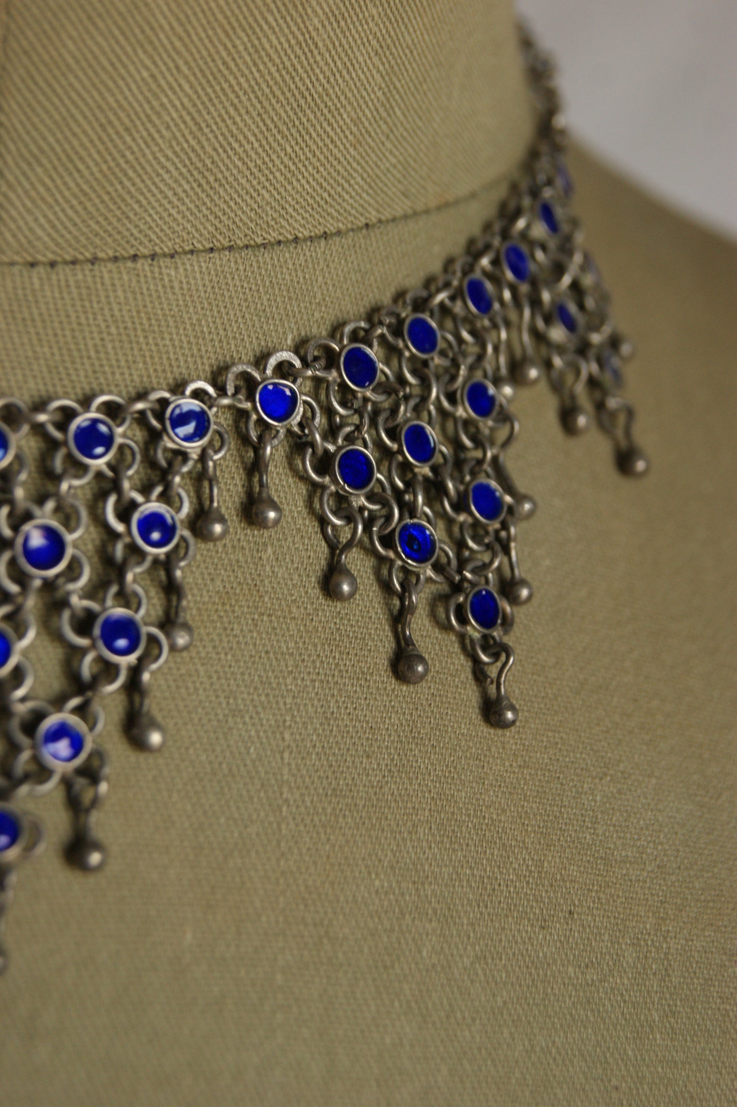 Antique Berber Silver & Blue Enamel Handcrafted Necklace