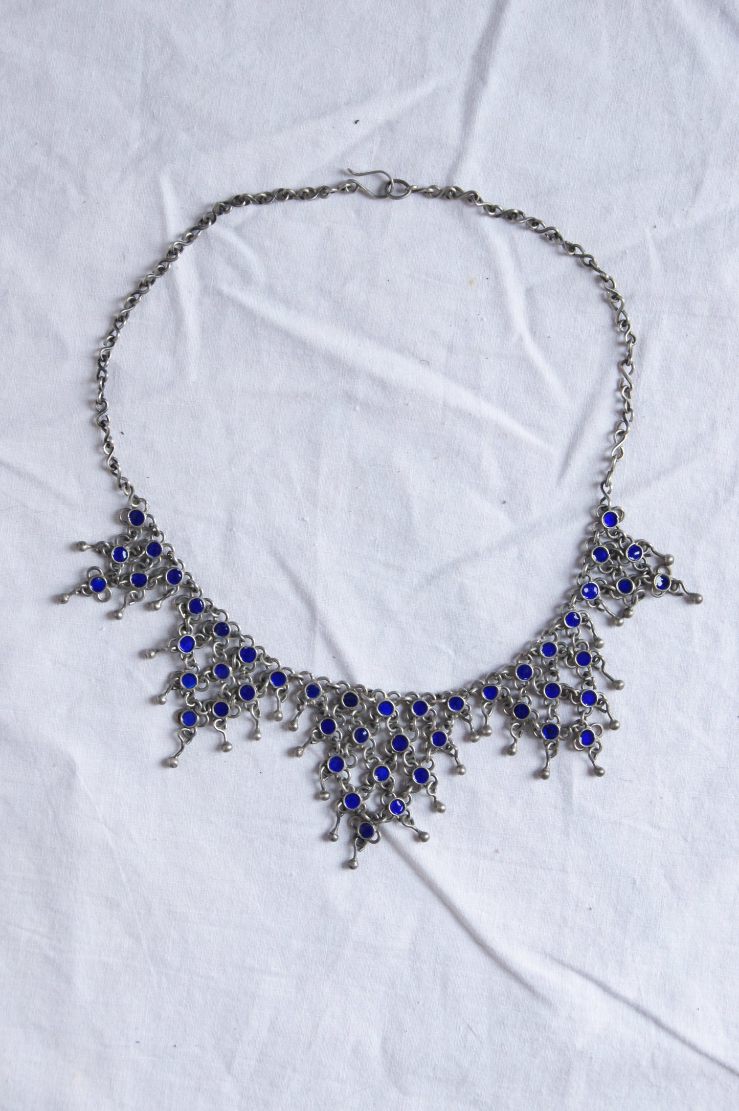 Antique Berber Silver & Blue Enamel Handcrafted Necklace