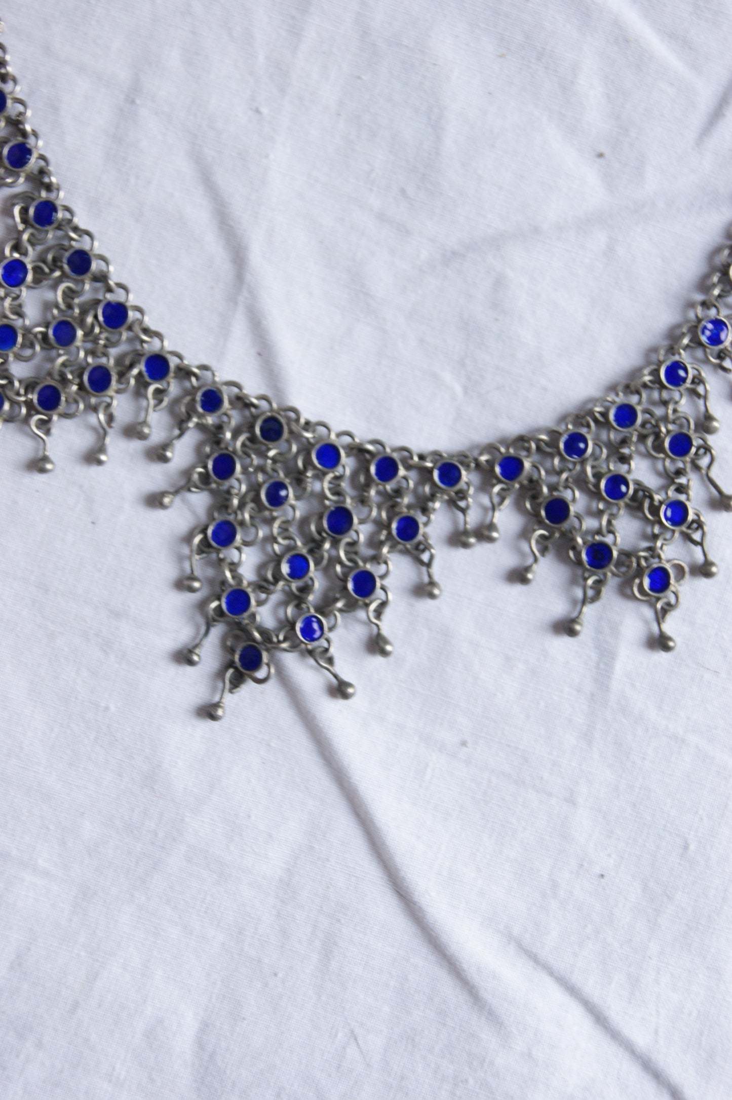Antique Berber Silver & Blue Enamel Handcrafted Necklace