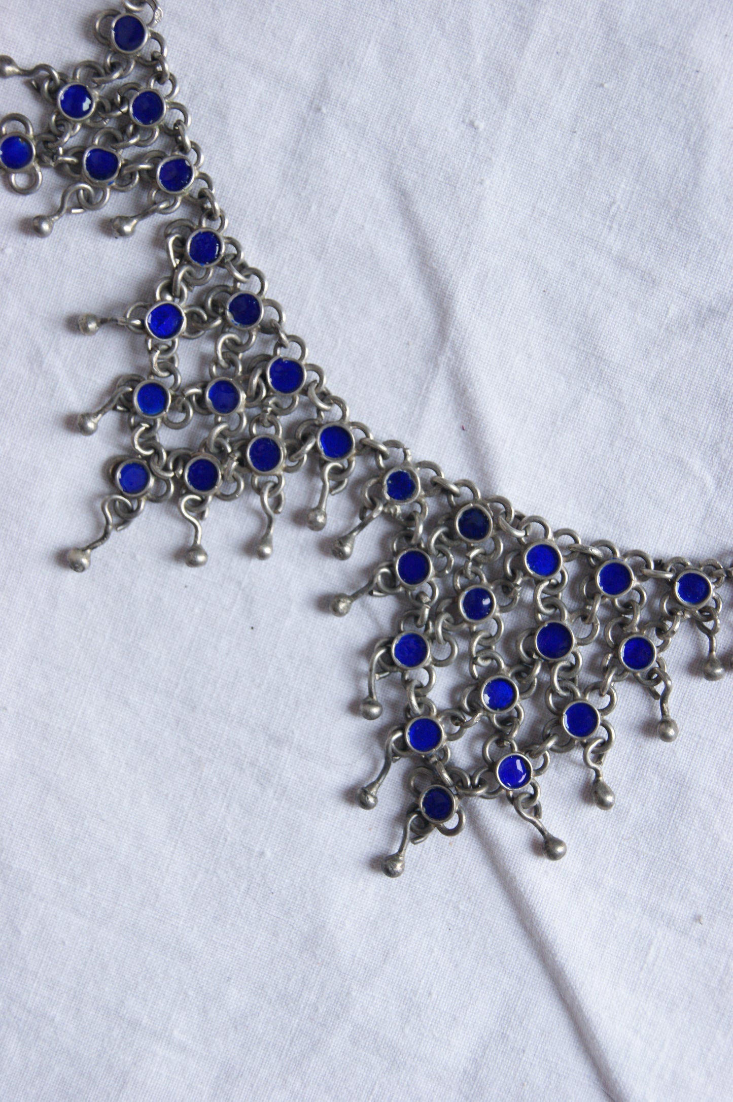 Antique Berber Silver & Blue Enamel Handcrafted Necklace