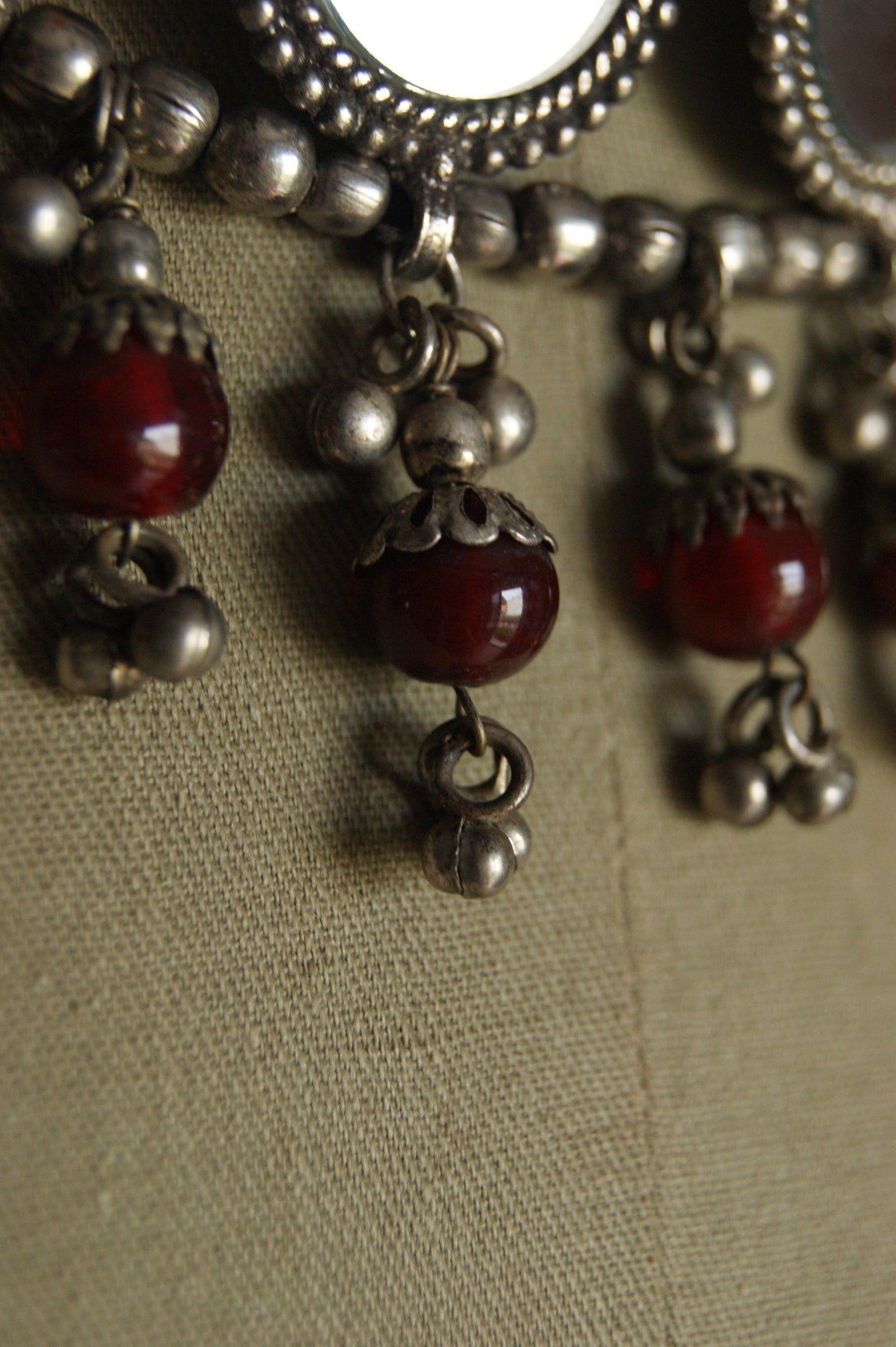 Antique Indian Multi-Wear Silver Choker with Mirror Work & Carnelian Beads