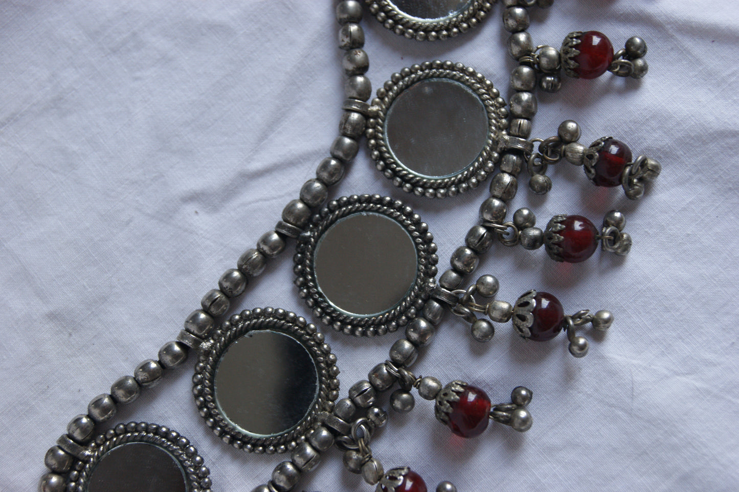 Antique Indian Multi-Wear Silver Choker with Mirror Work & Carnelian Beads
