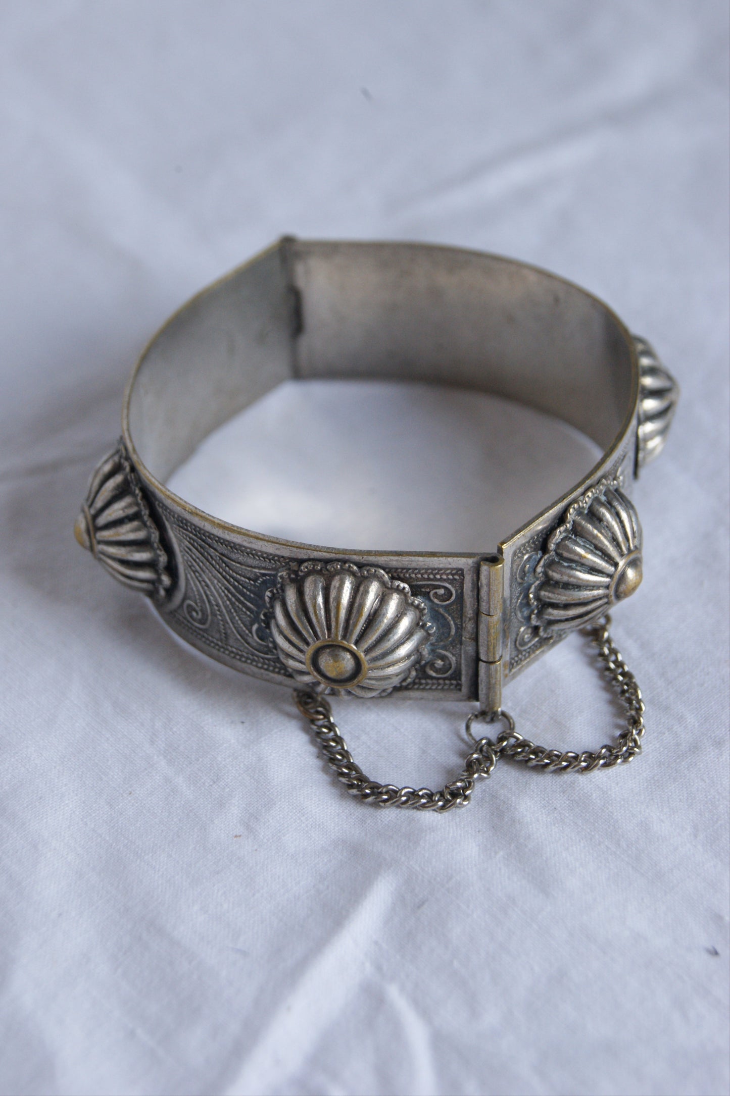 Antique Persian Traditional Silver-Plated Hinged Cuff Bracelet