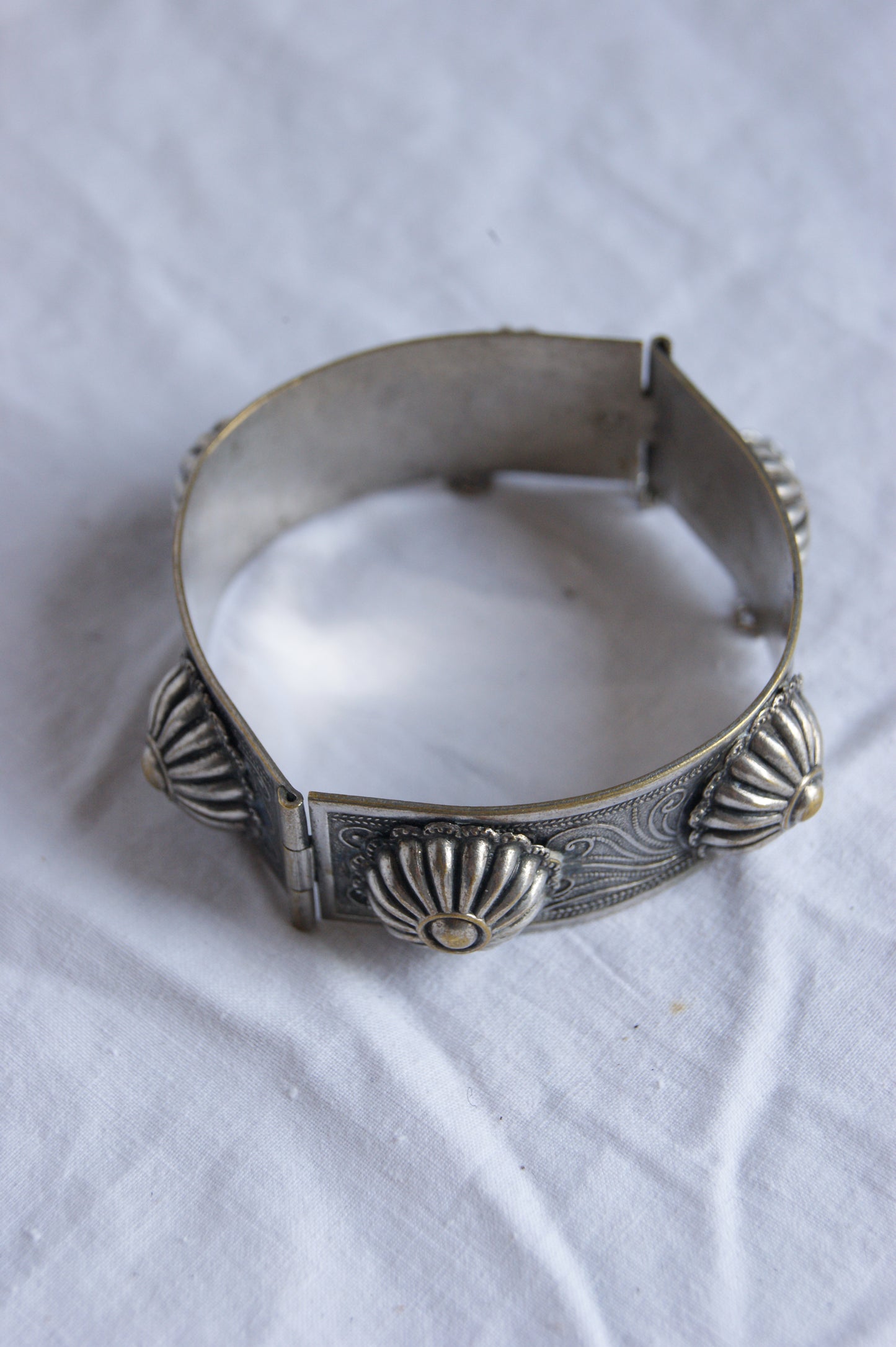Antique Persian Traditional Silver-Plated Hinged Cuff Bracelet