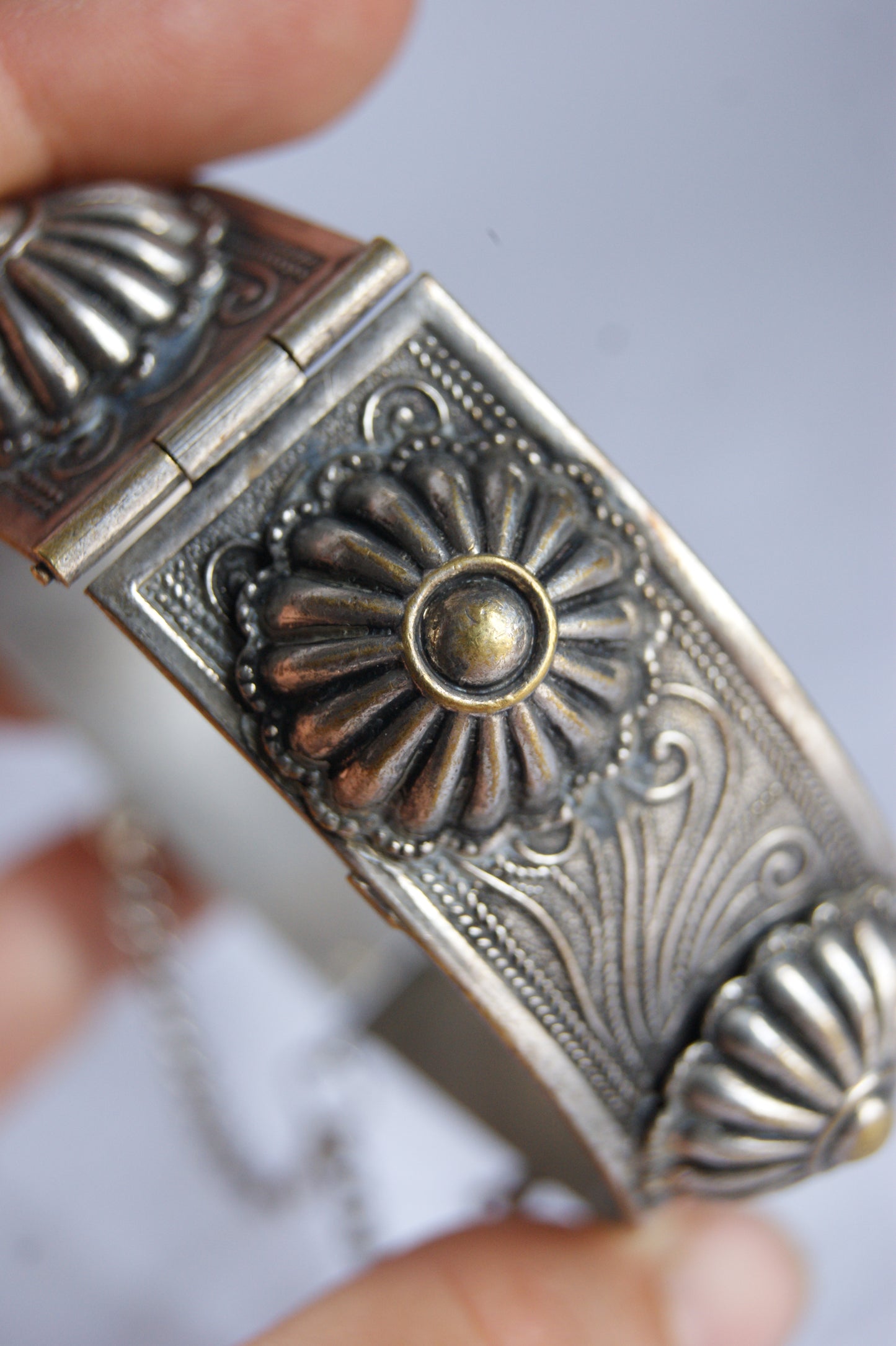 Antique Persian Traditional Silver-Plated Hinged Cuff Bracelet