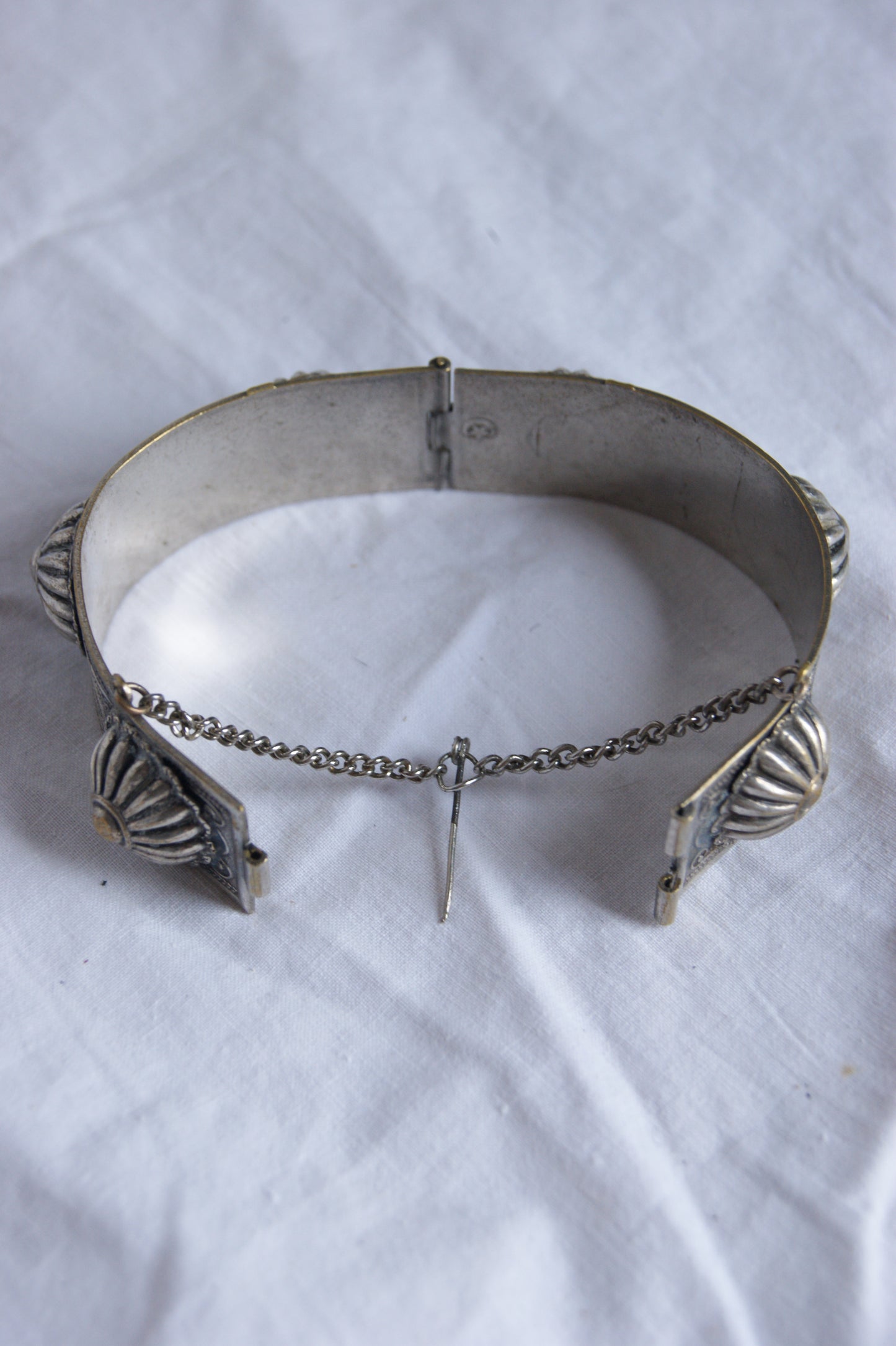Antique Persian Traditional Silver-Plated Hinged Cuff Bracelet