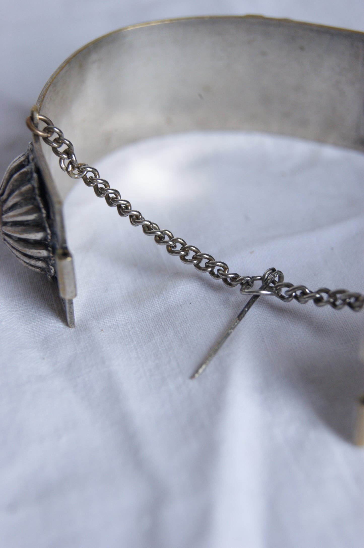 Antique Persian Traditional Silver-Plated Hinged Cuff Bracelet