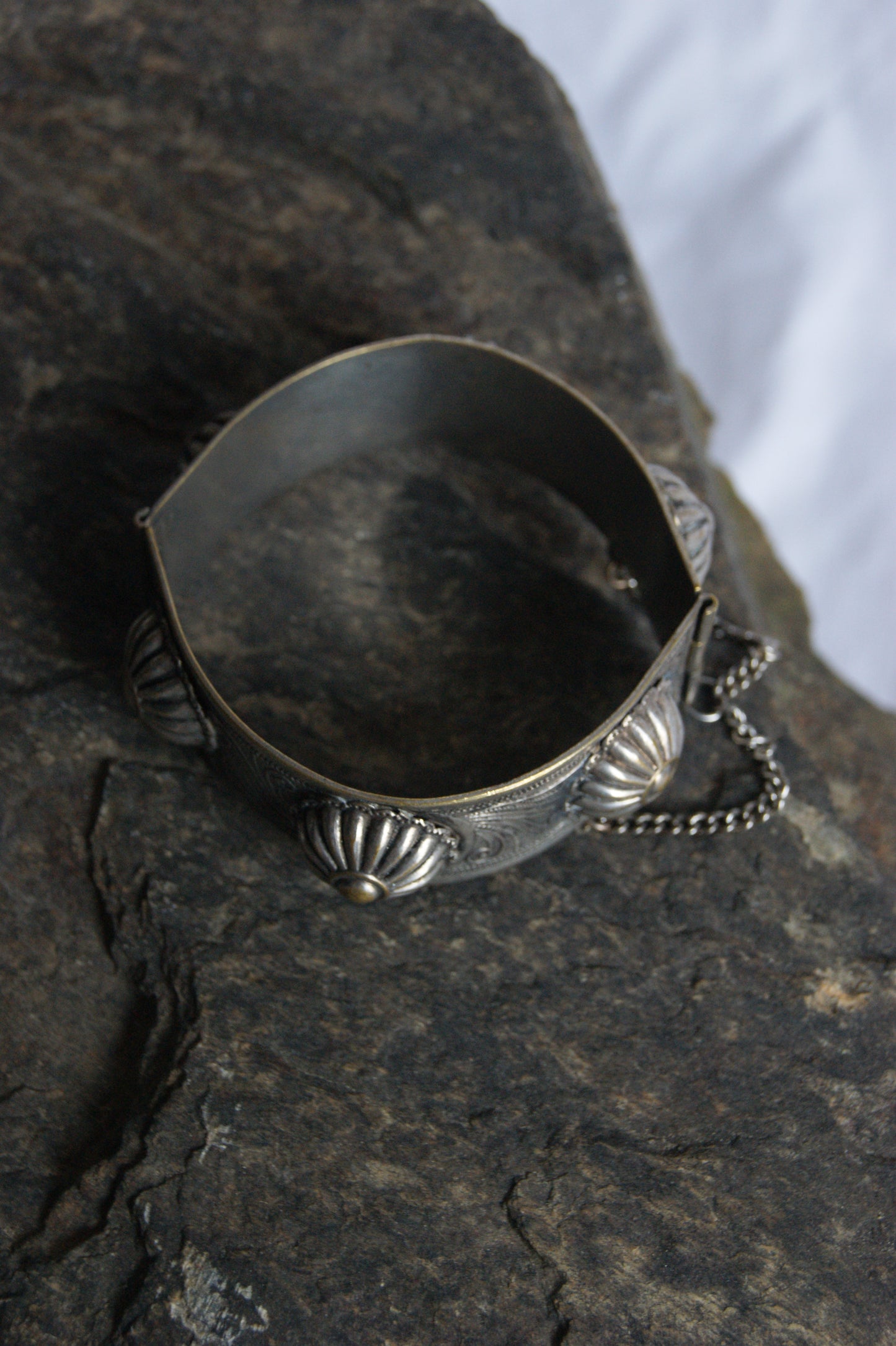 Antique Persian Traditional Silver-Plated Hinged Cuff Bracelet