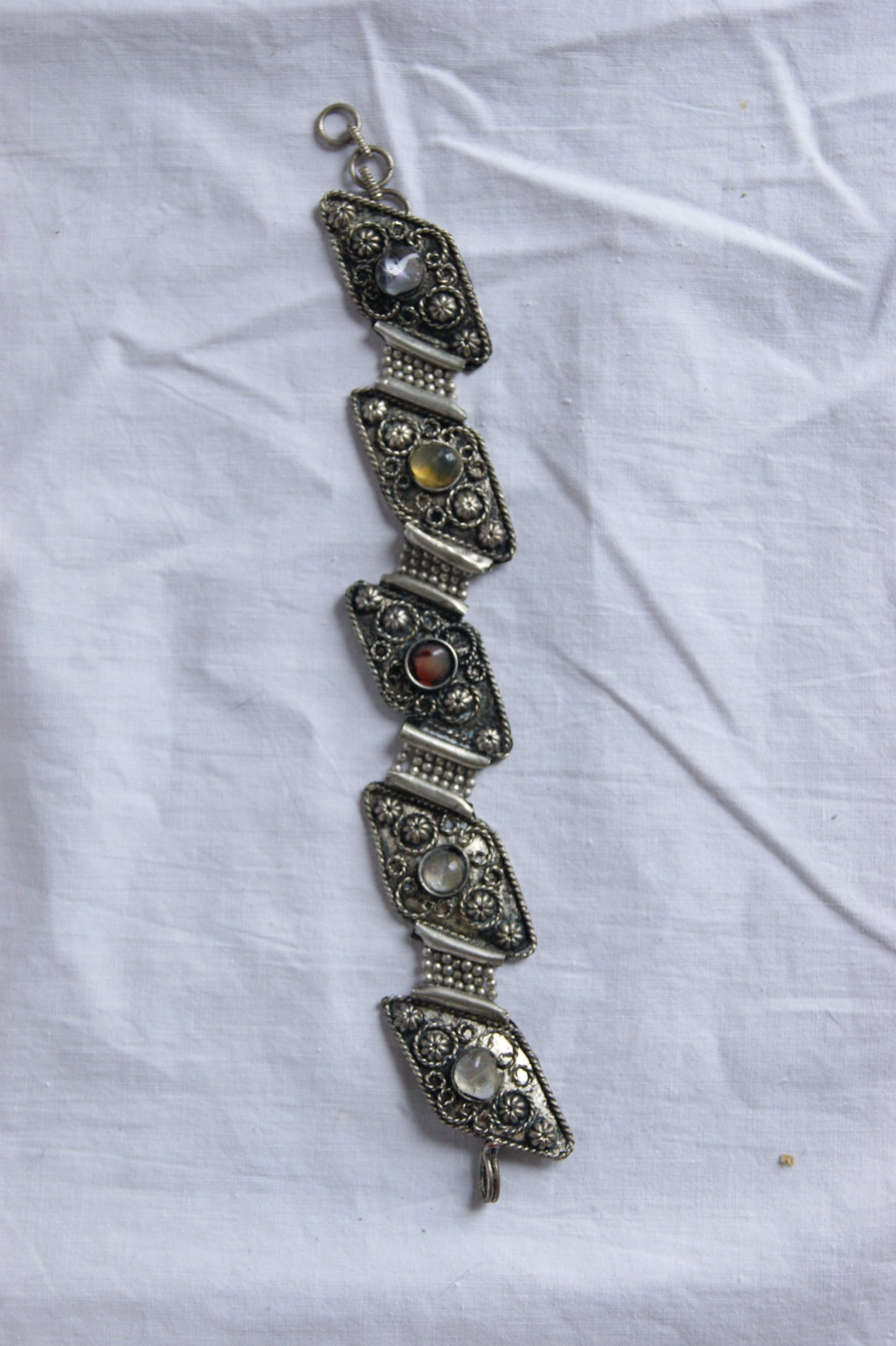Antique Handcrafted Indian Silver-Plated Panel Bracelet