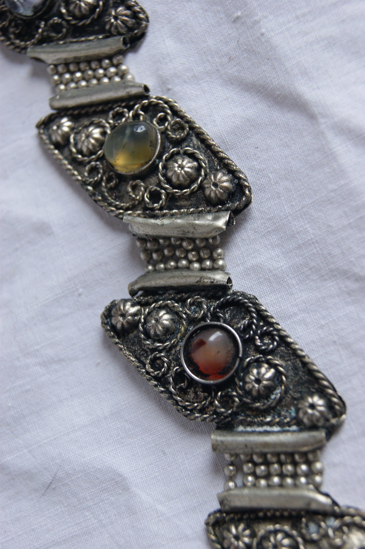 Antique Handcrafted Indian Silver-Plated Panel Bracelet