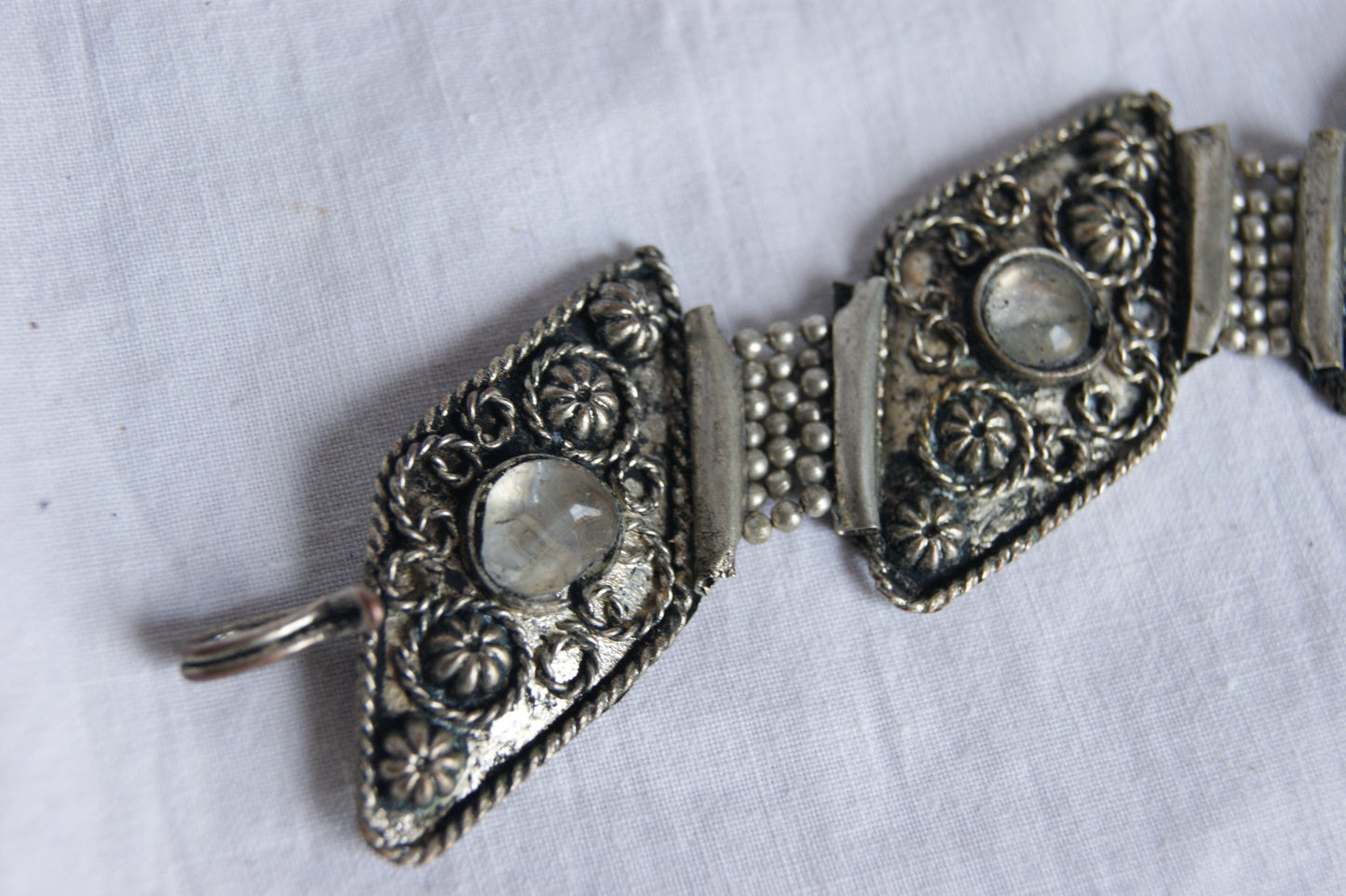 Antique Handcrafted Indian Silver-Plated Panel Bracelet
