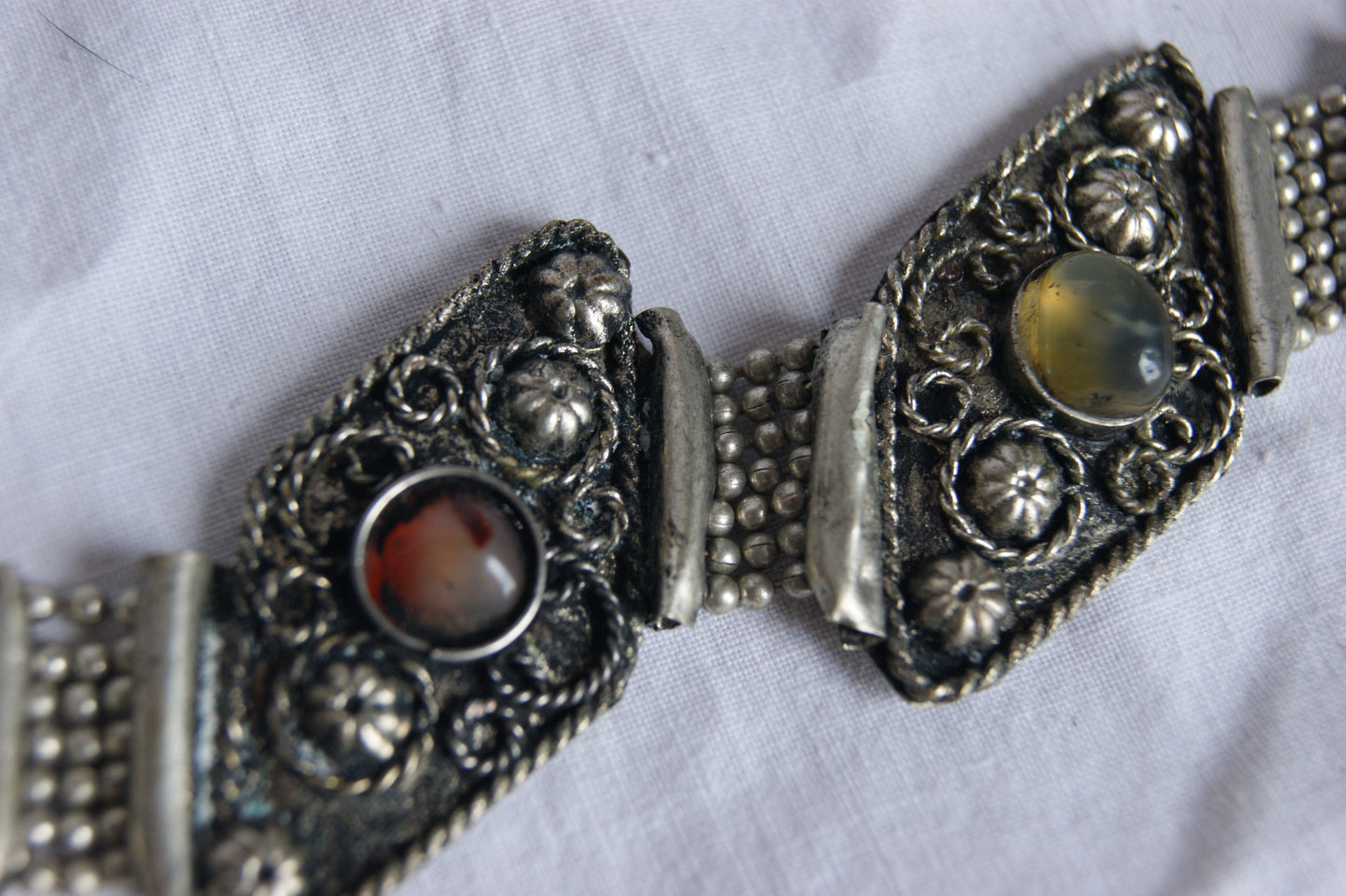 Antique Handcrafted Indian Silver-Plated Panel Bracelet
