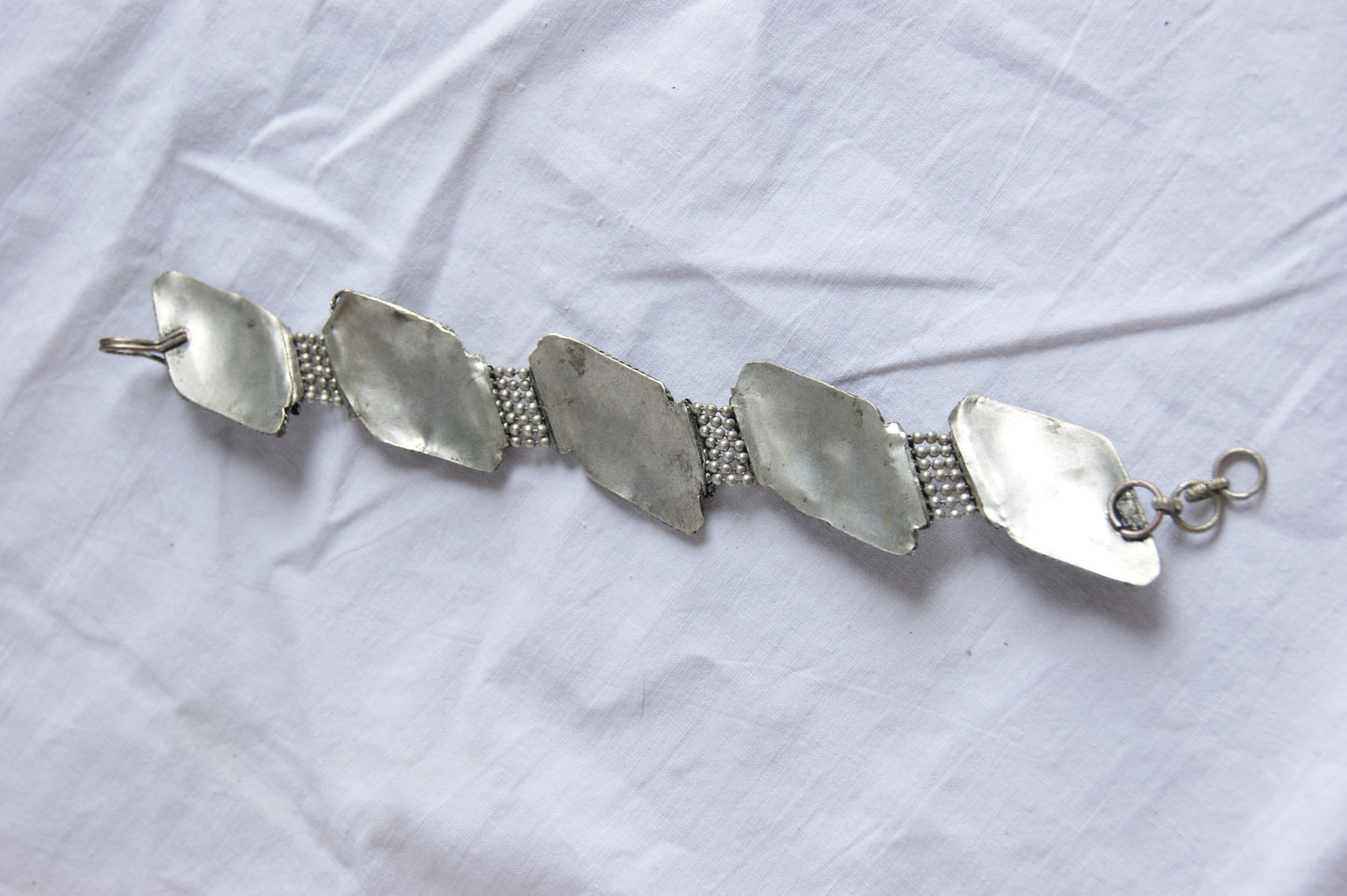 Antique Handcrafted Indian Silver-Plated Panel Bracelet