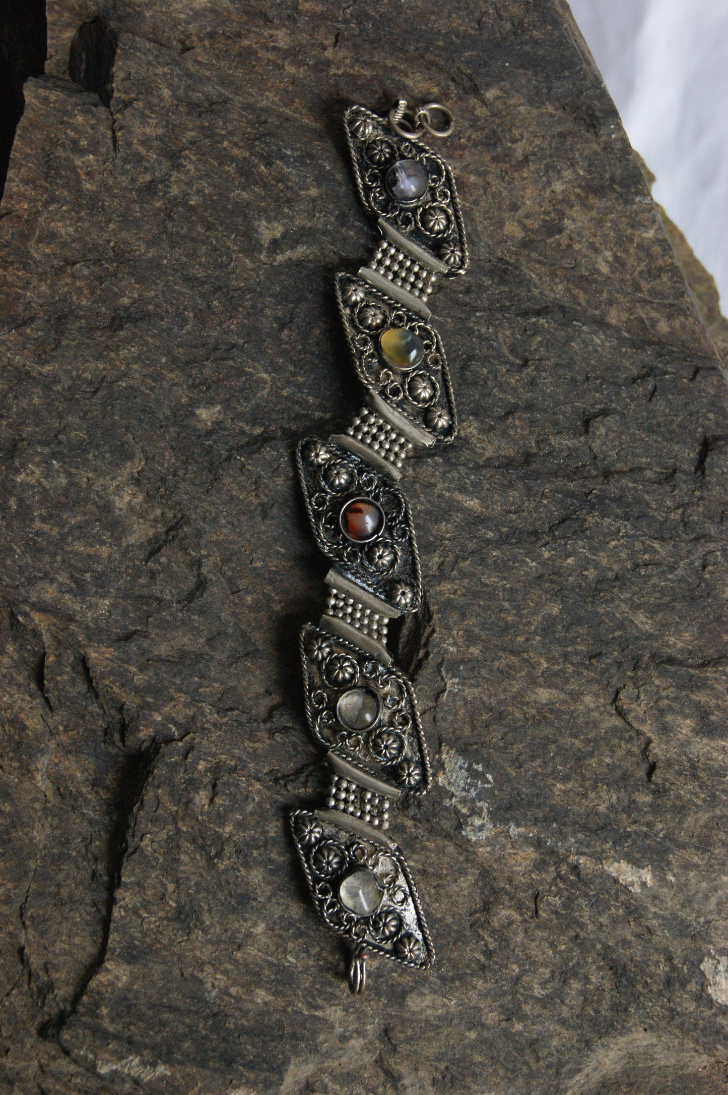 Antique Handcrafted Indian Silver-Plated Panel Bracelet