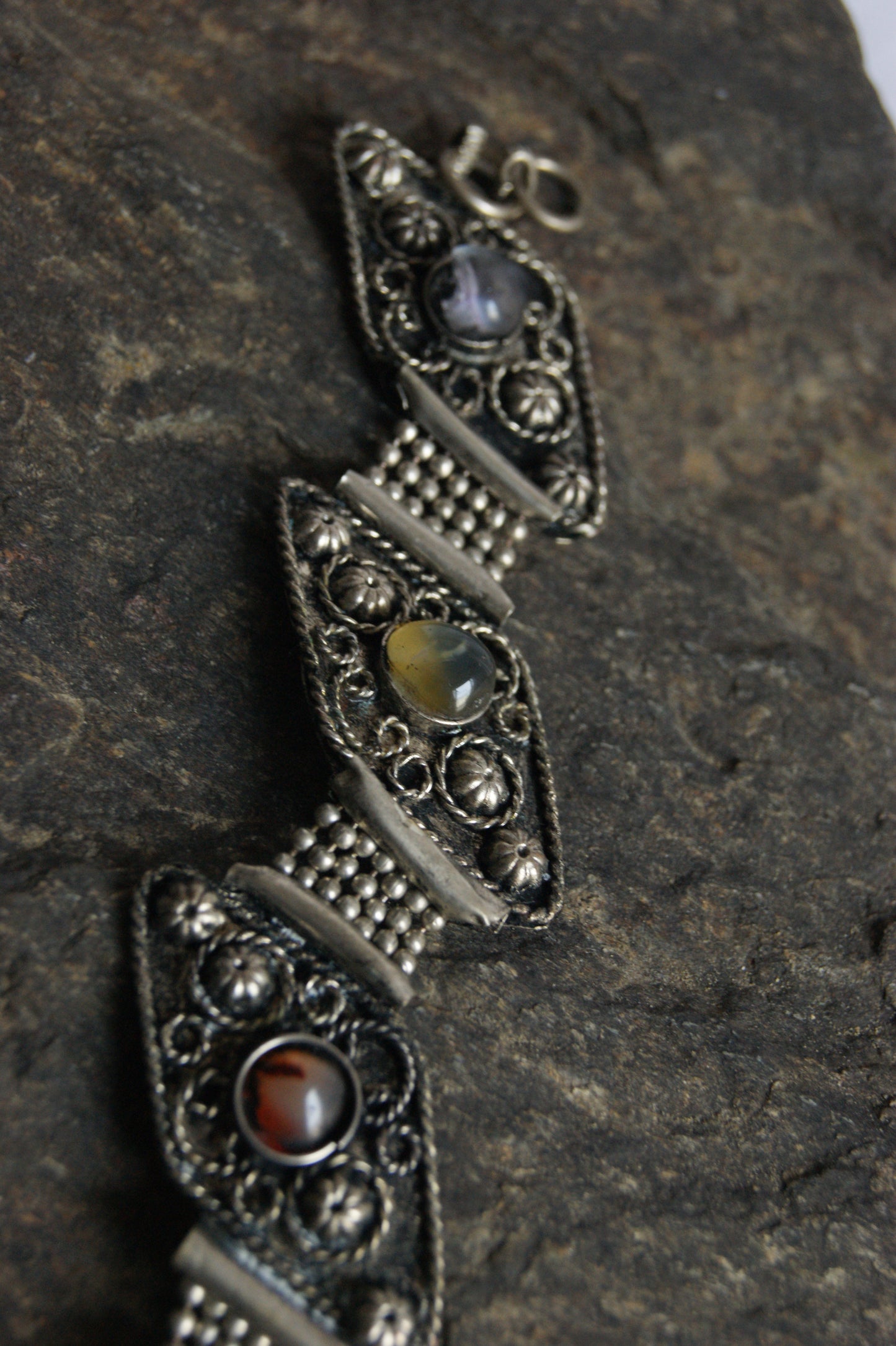 Antique Handcrafted Indian Silver-Plated Panel Bracelet