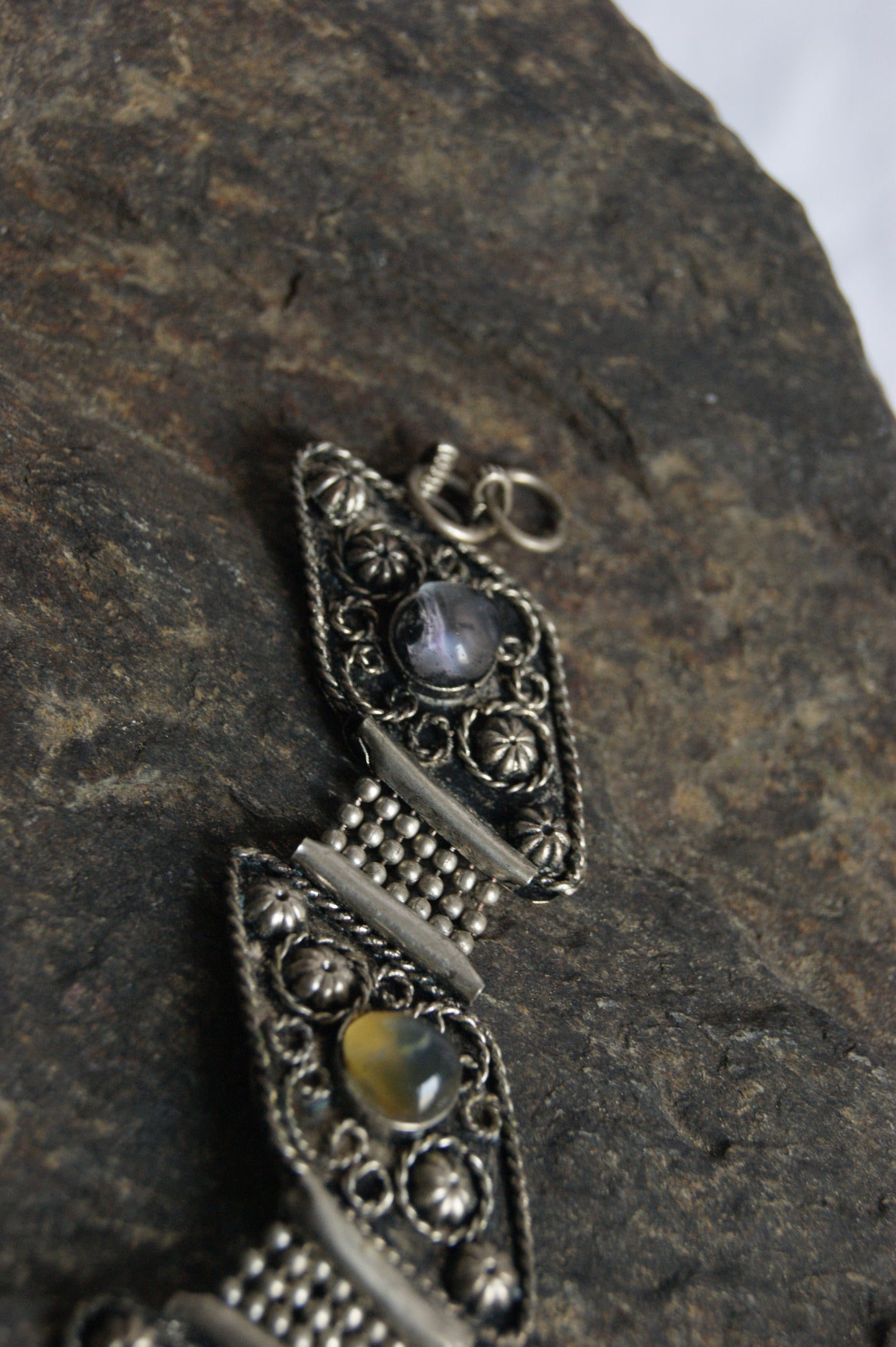Antique Handcrafted Indian Silver-Plated Panel Bracelet