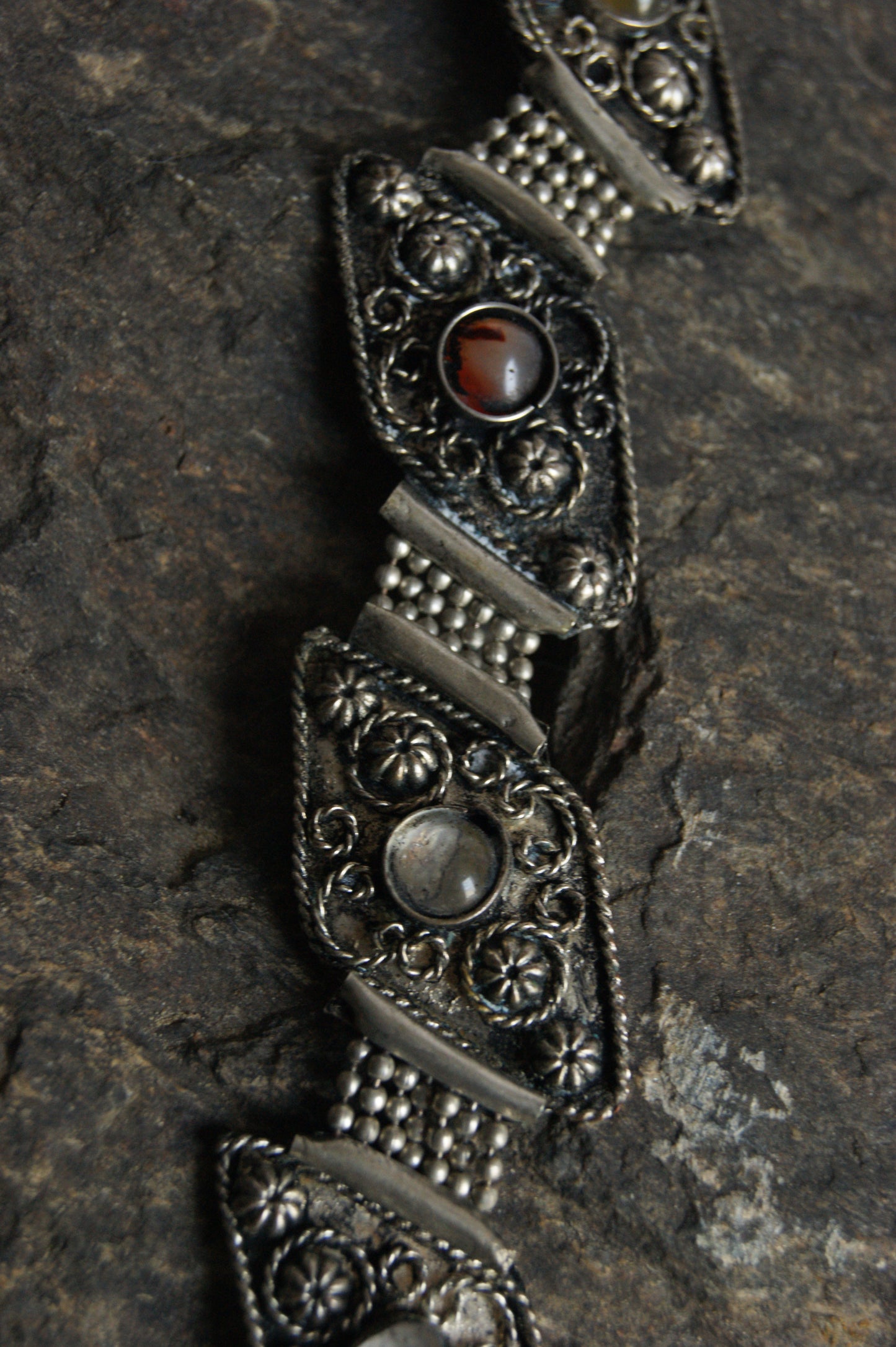 Antique Handcrafted Indian Silver-Plated Panel Bracelet