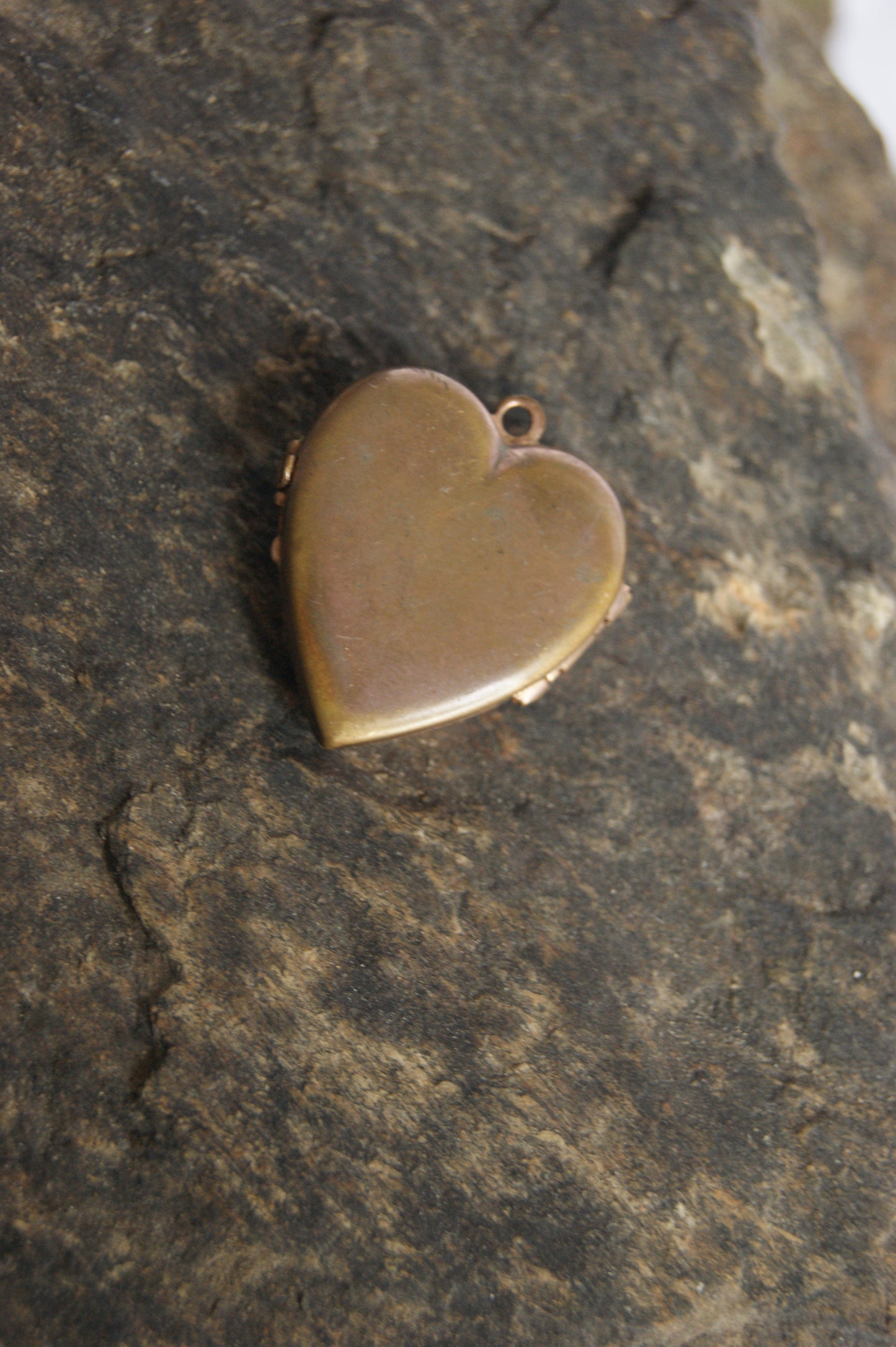 Antique Brass Heart Photo Locket with Ruby Glass Center