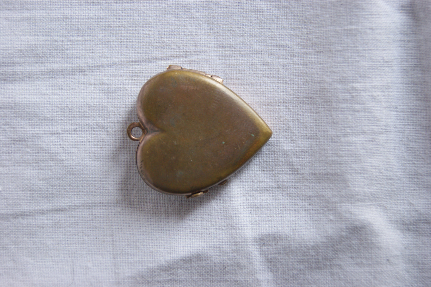 Antique Brass Heart Photo Locket with Ruby Glass Center