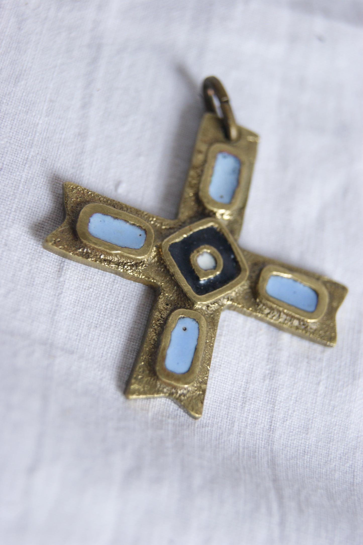 1970s Sacred Handcrafted Enameled Amulet Cross Pendant