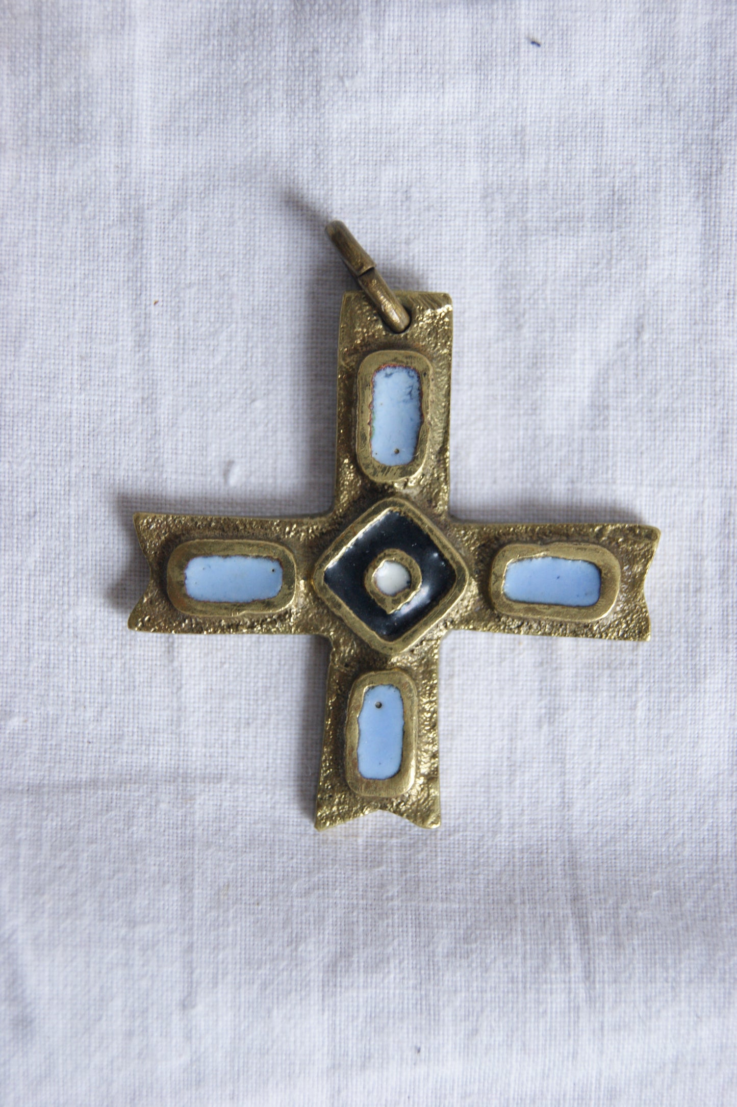 1970s Sacred Handcrafted Enameled Amulet Cross Pendant