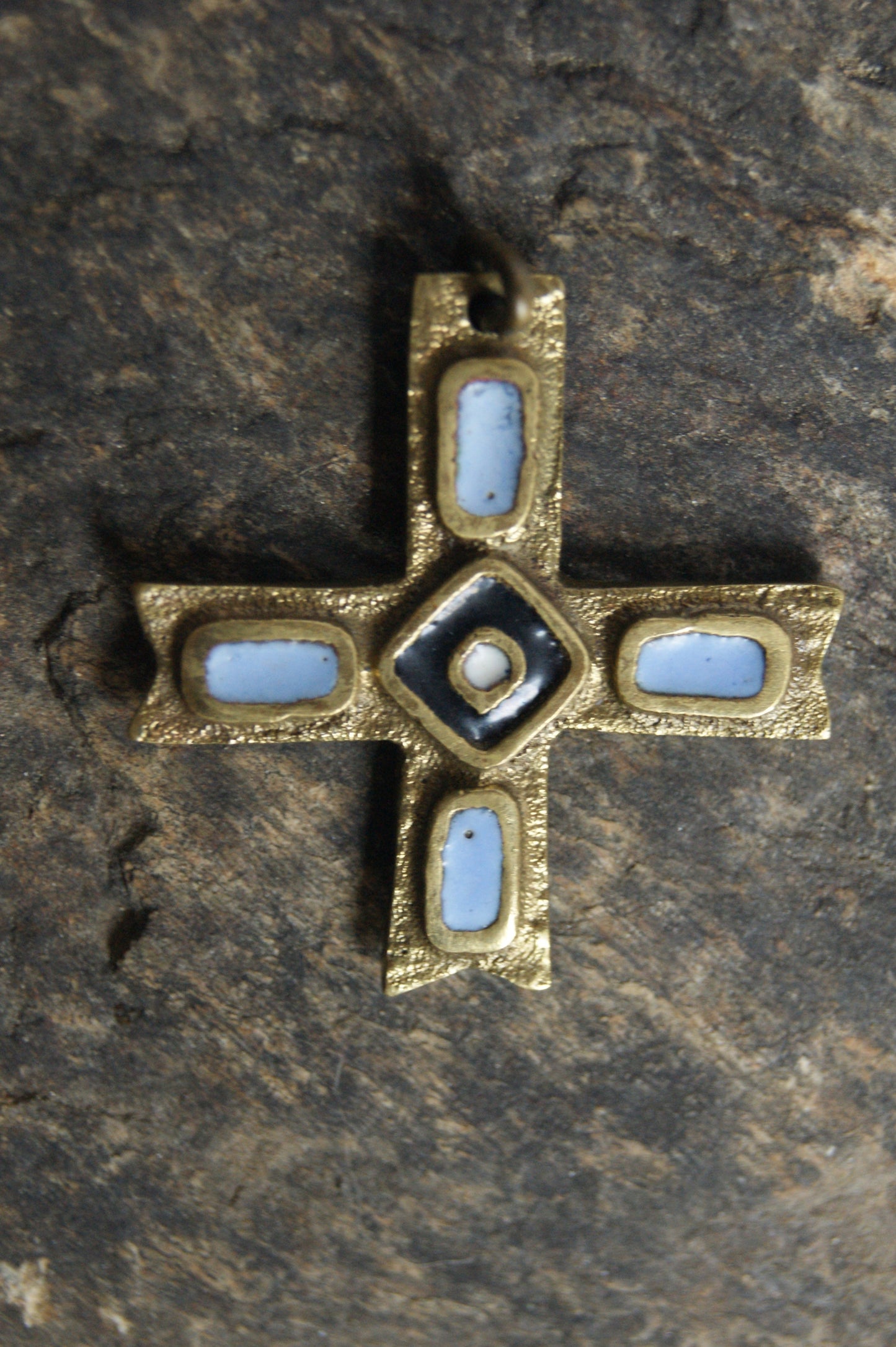 1970s Sacred Handcrafted Enameled Amulet Cross Pendant