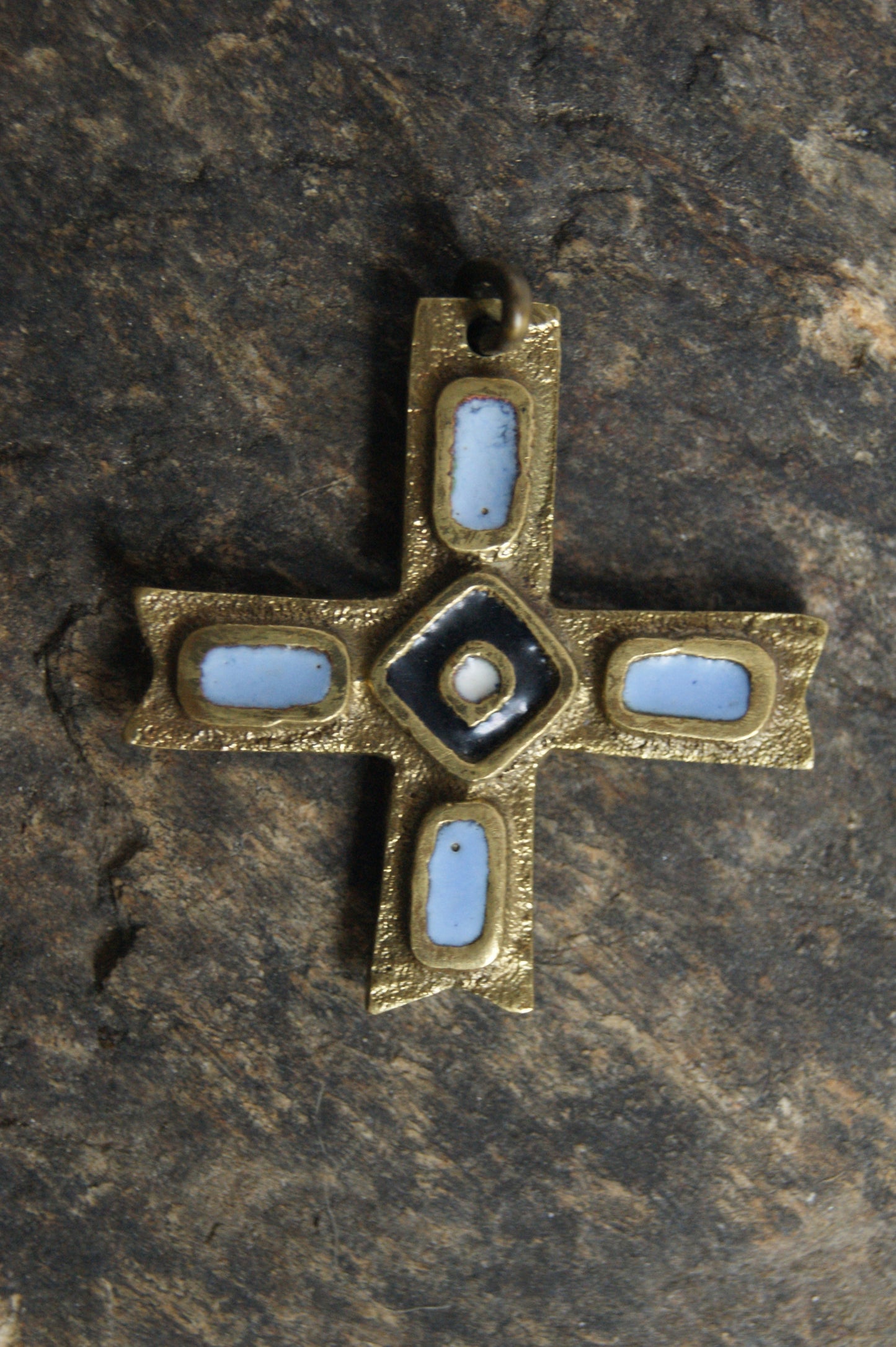 1970s Sacred Handcrafted Enameled Amulet Cross Pendant