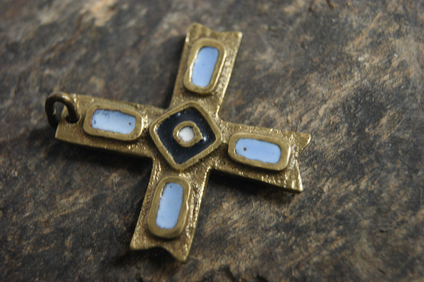 1970s Sacred Handcrafted Enameled Amulet Cross Pendant