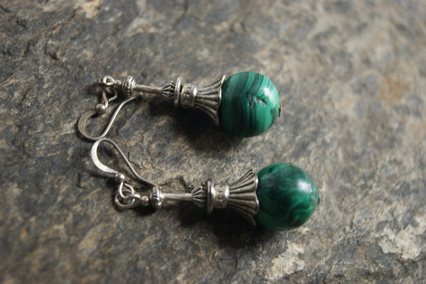 1970s Talisman Malachite Drop Earrings