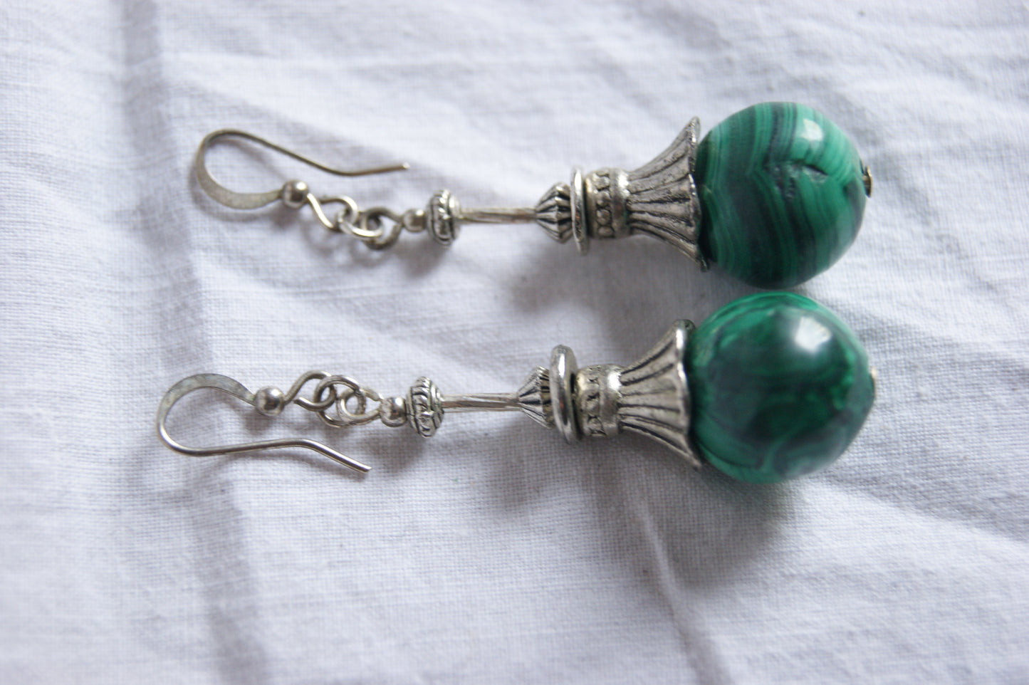 1970s Talisman Malachite Drop Earrings