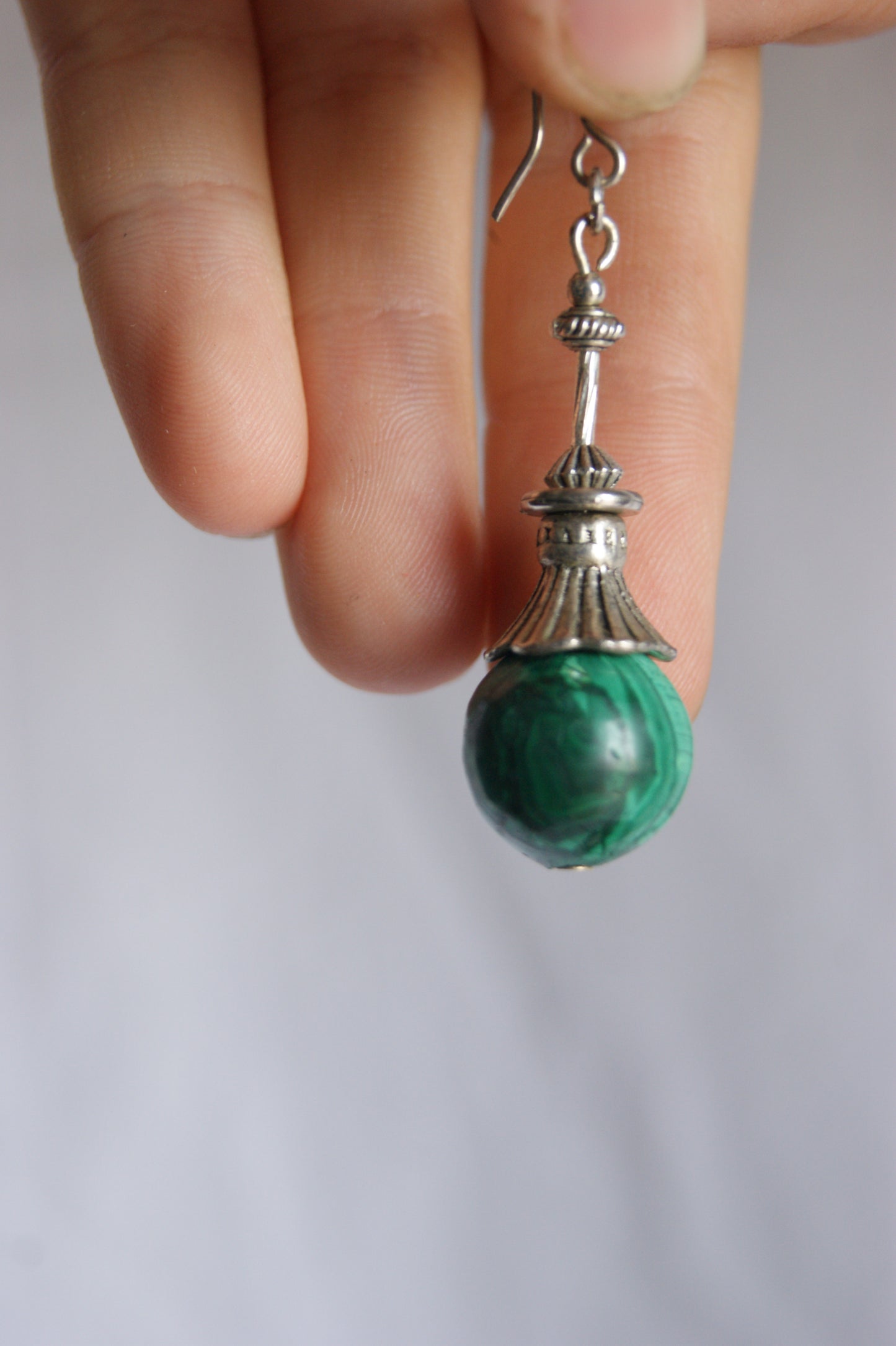 1970s Talisman Malachite Drop Earrings