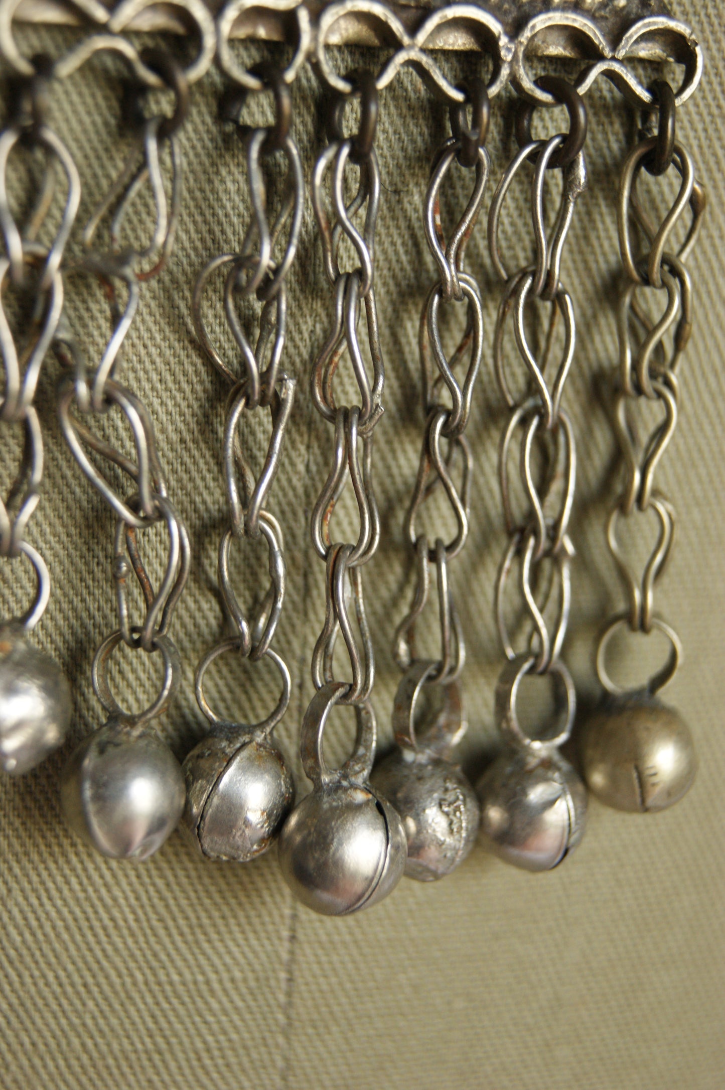 Antique Afghan Silver Triangular Pendant Necklace with Glass Cabochons