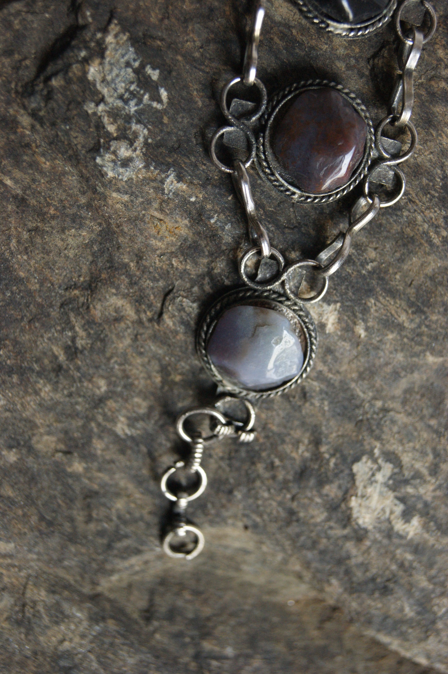 1970s Indian Silver & Multi-Stone Harmony Bracelet & Earrings Set