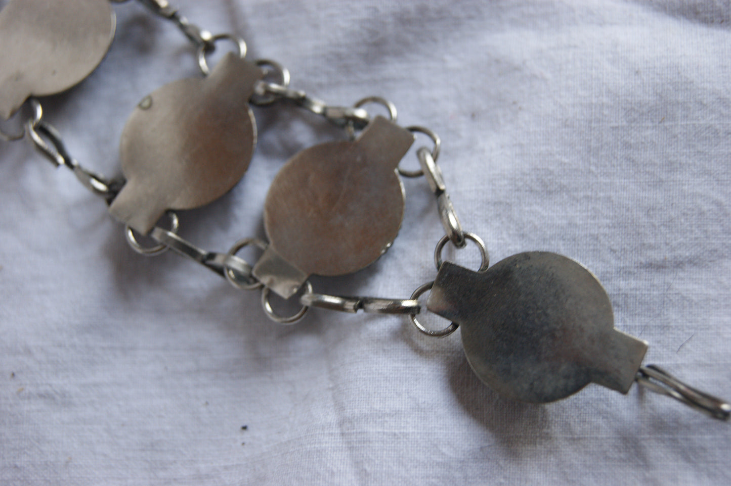 1970s Indian Silver & Multi-Stone Harmony Bracelet & Earrings Set