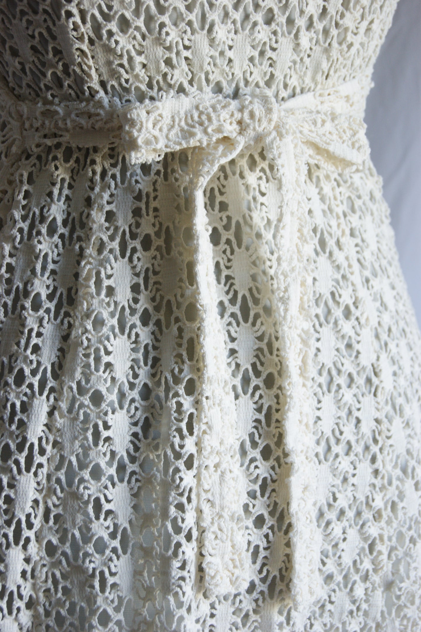 1970s Cotton Lace Dress with Waist Tie - S/M