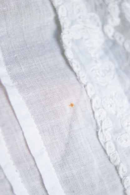 1980s Hand-Embroidered Cotton Blouse with Ribbon & Floral Motif