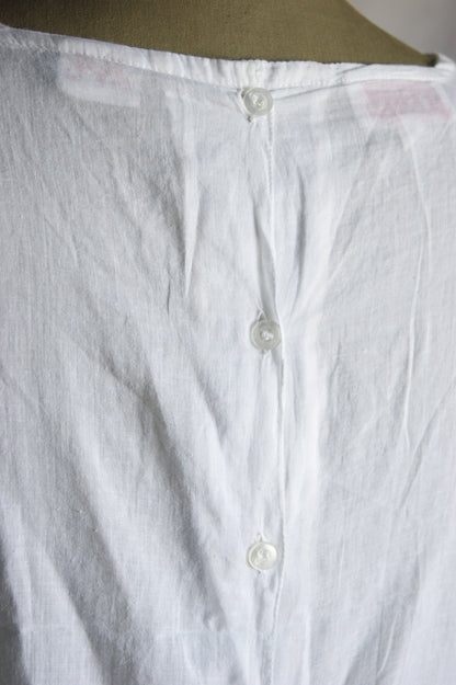 1980s Hand-Embroidered Cotton Blouse with Ribbon & Floral Motif