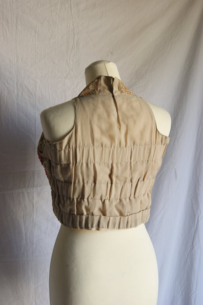 1960s Indian Hand-Embroidered Halter Blouse with Golden Zardozi Work