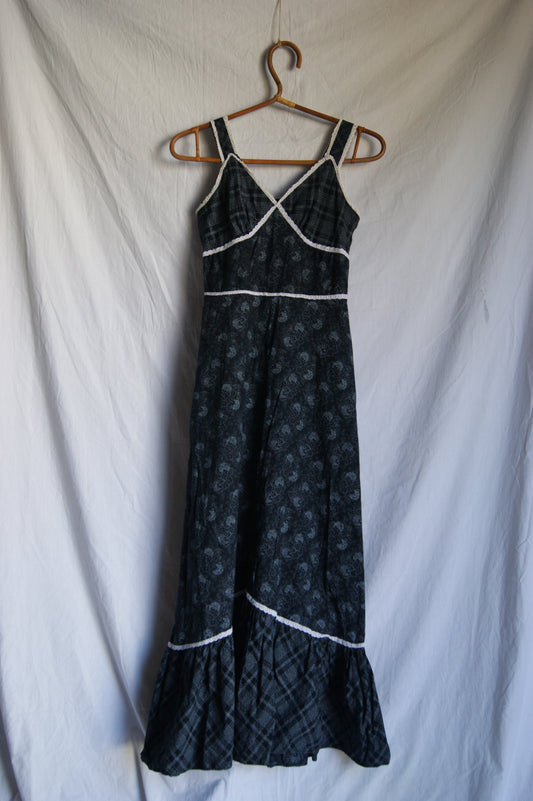 1970s Hand-Sewn Tartan & Paisley Folk Dress - XS