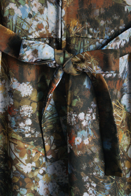 1970s Hand-Sewn Prairie Dress in Nature's Garden Print Syntethic Fabric - XS