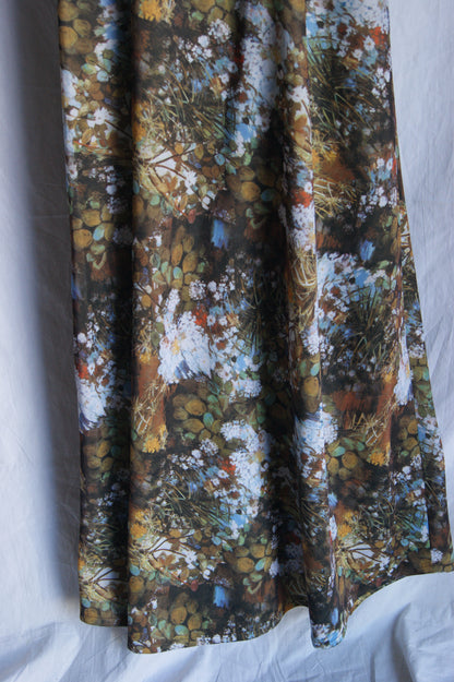1970s Hand-Sewn Prairie Dress in Nature's Garden Print Syntethic Fabric - XS